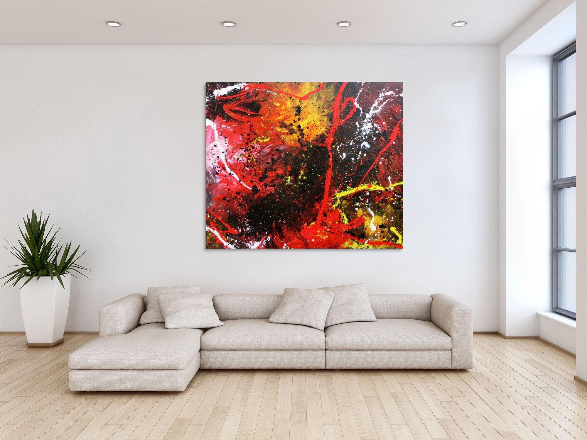 Abstraktes Gemälde aus Acryl modern und zeitgenössisch mit schwarz und rot