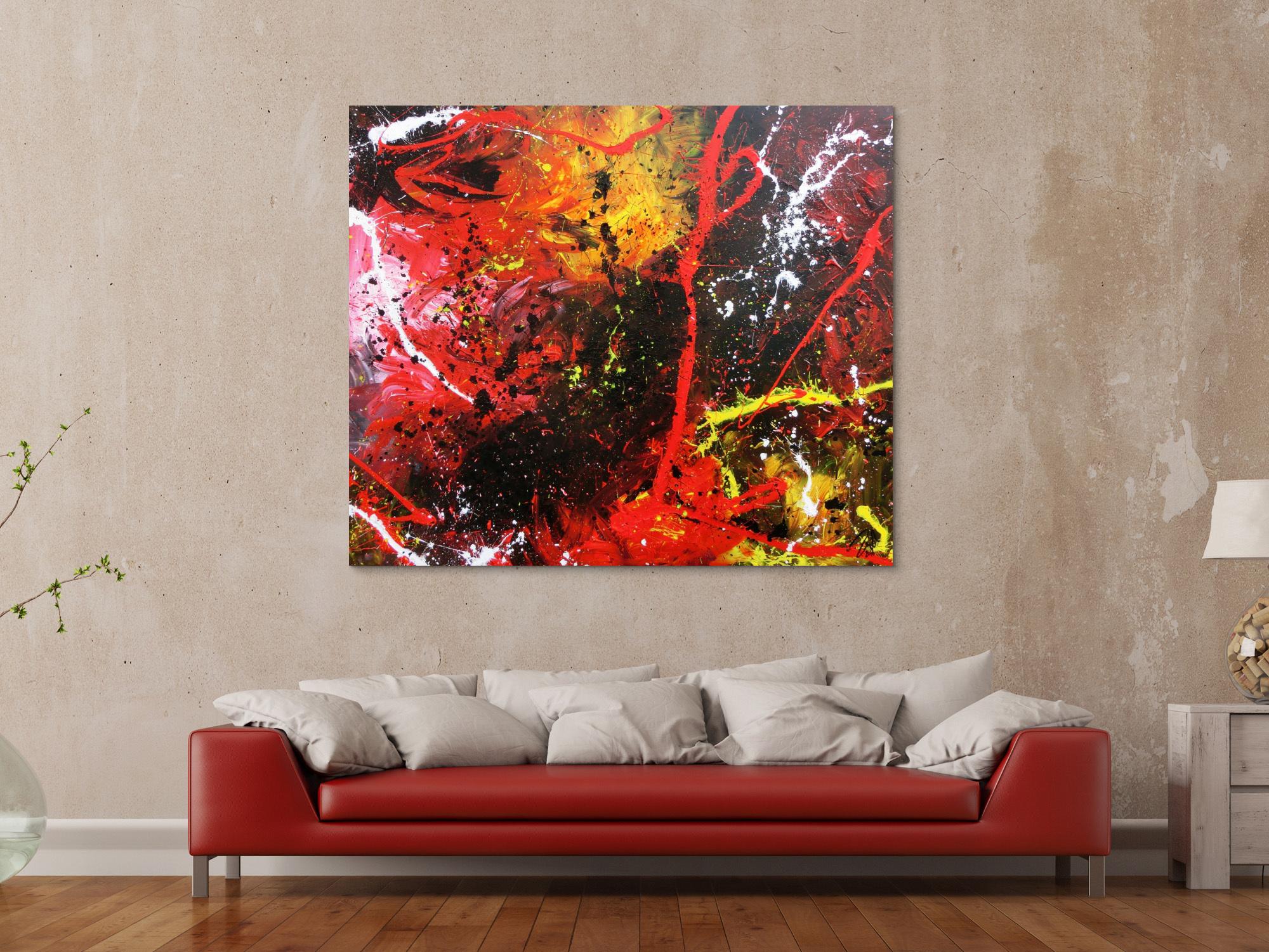 Abstraktes Gemälde aus Acryl modern und zeitgenössisch mit schwarz und rot