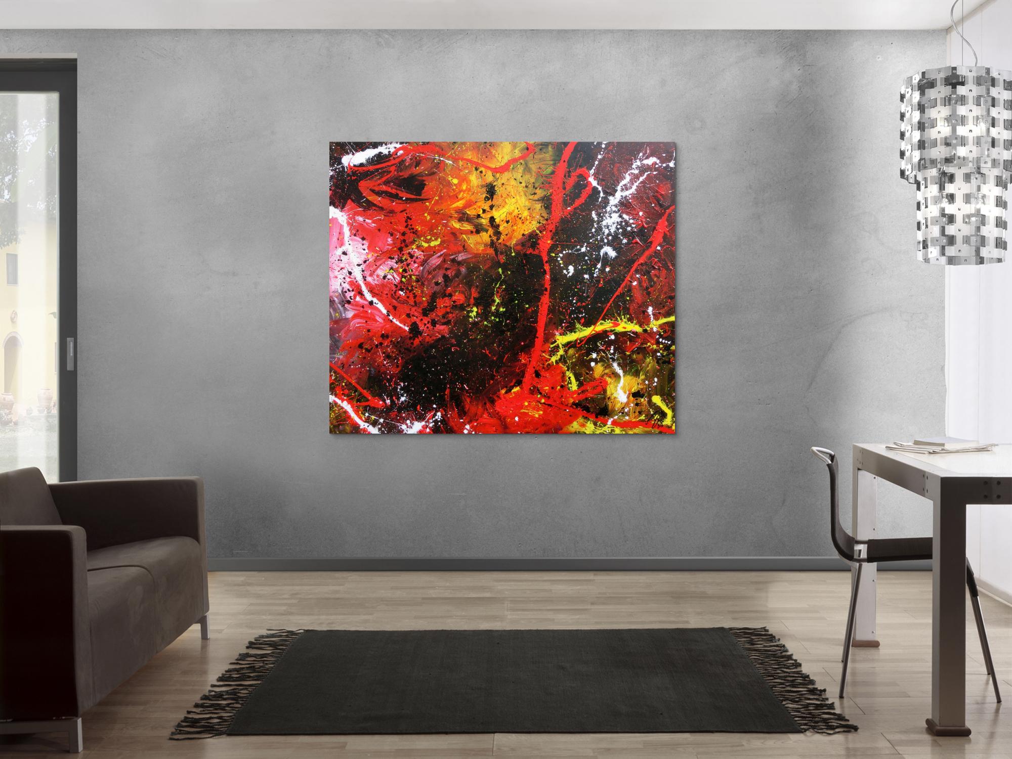 Abstraktes Gemälde aus Acryl modern und zeitgenössisch mit schwarz und rot