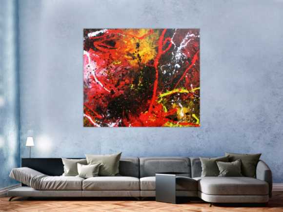 Abstraktes Gemälde aus Acryl modern und zeitgenössisch mit schwarz und rot