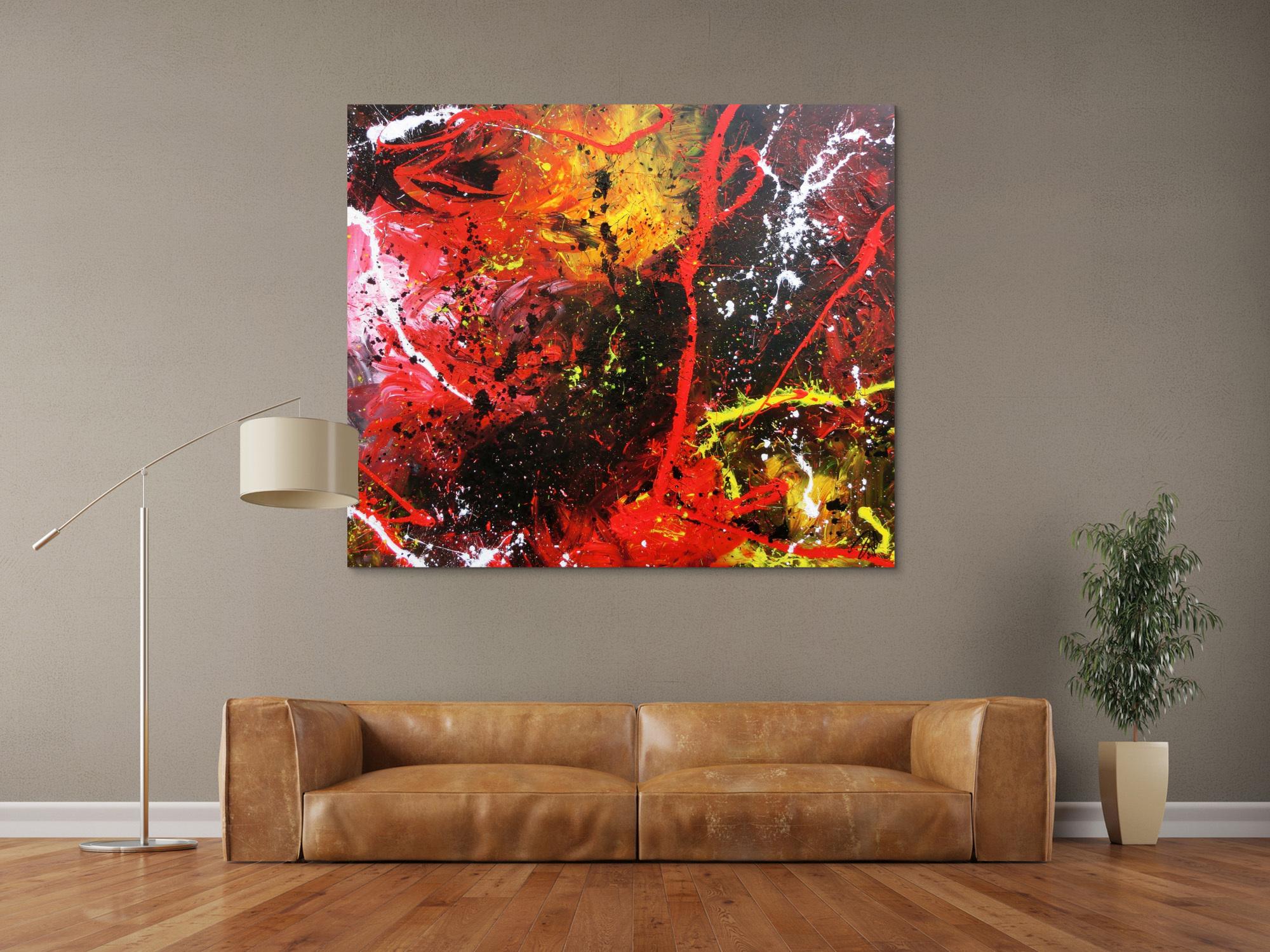 Abstraktes Gemälde aus Acryl modern und zeitgenössisch mit schwarz und rot