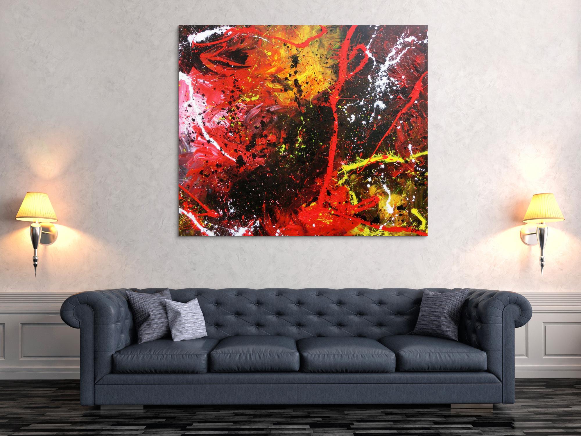 Abstraktes Gemälde aus Acryl modern und zeitgenössisch mit schwarz und rot