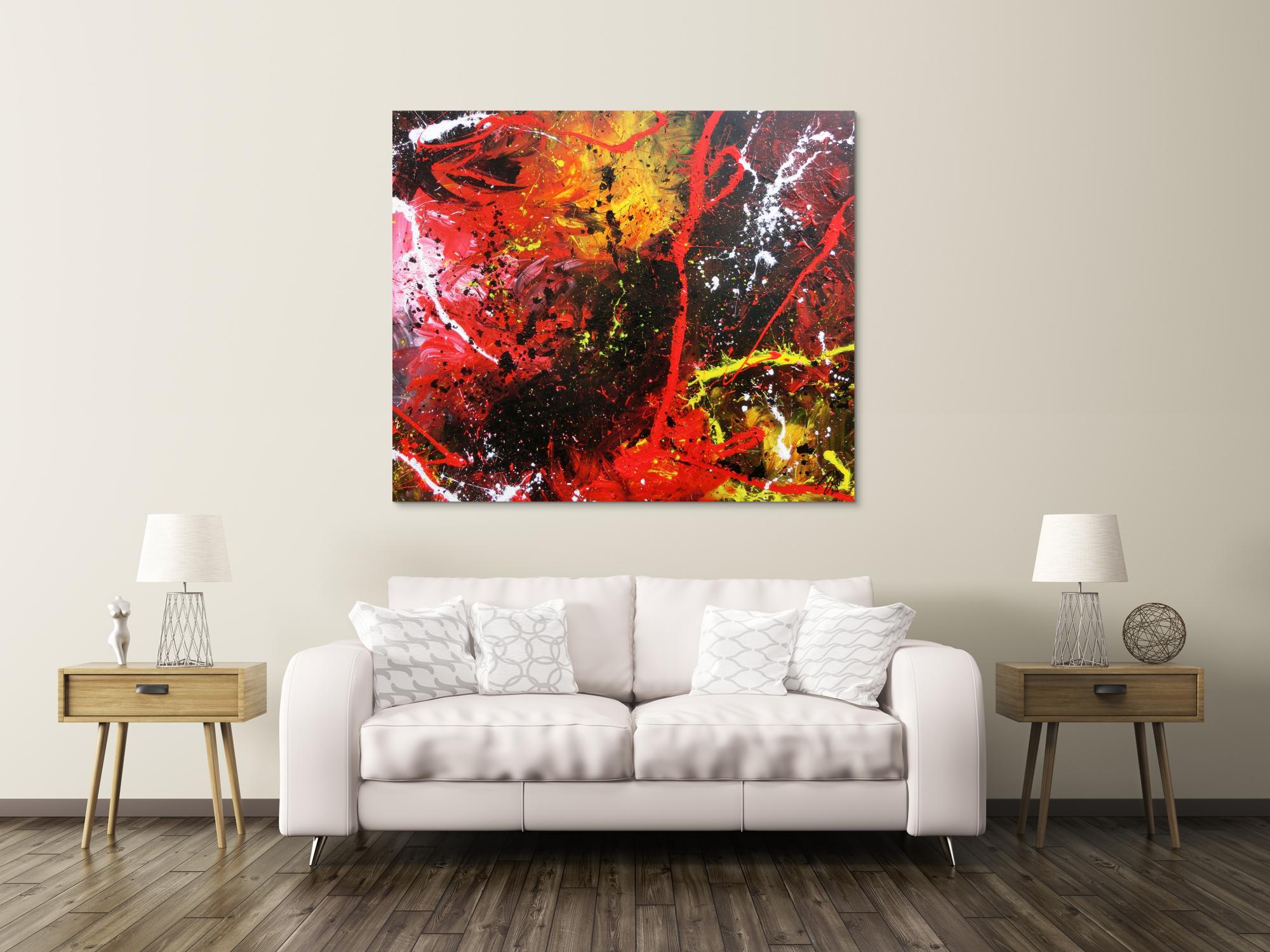 Abstraktes Gemälde aus Acryl modern und zeitgenössisch mit schwarz und rot