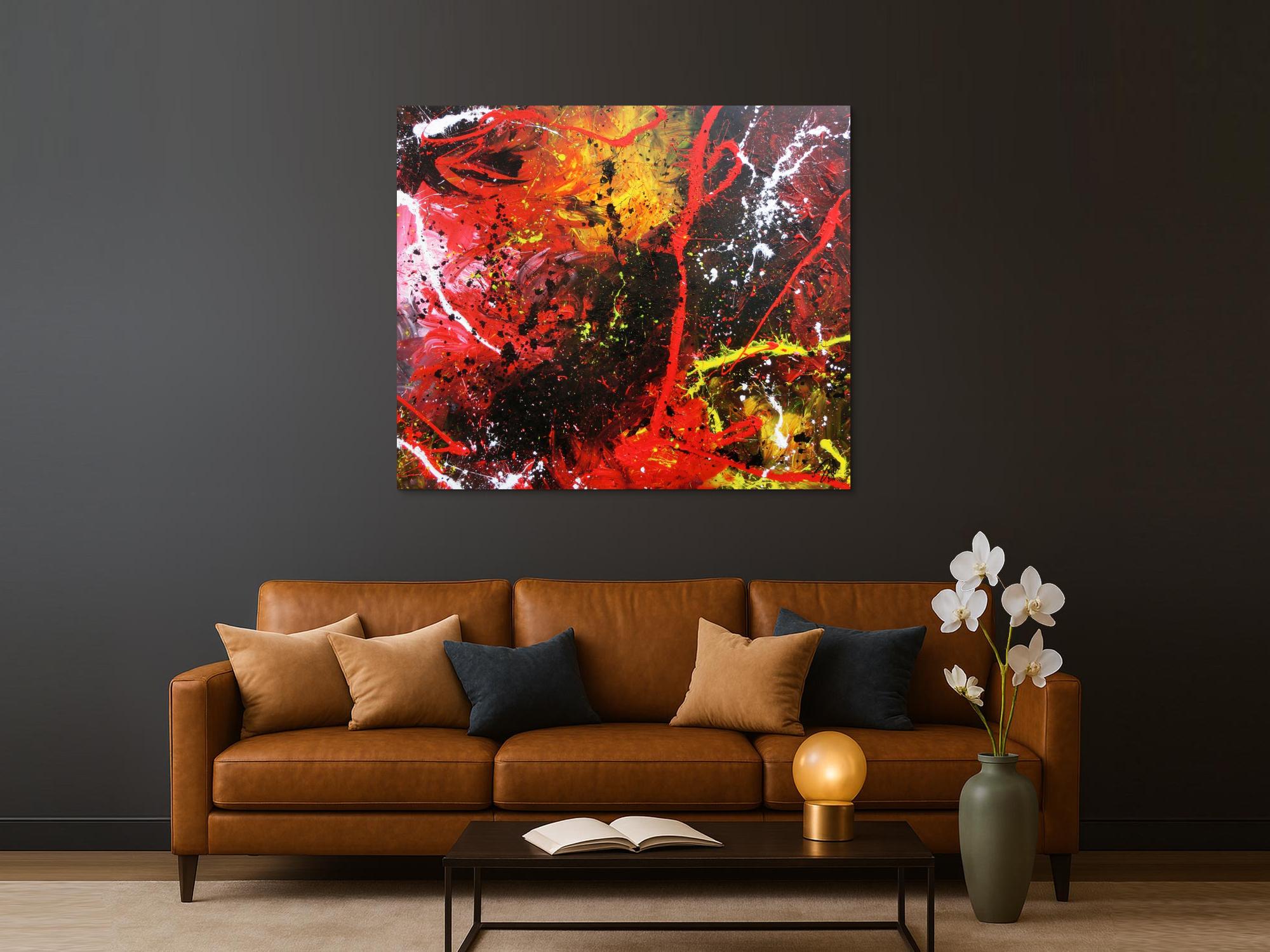 Abstraktes Gemälde aus Acryl modern und zeitgenössisch mit schwarz und rot