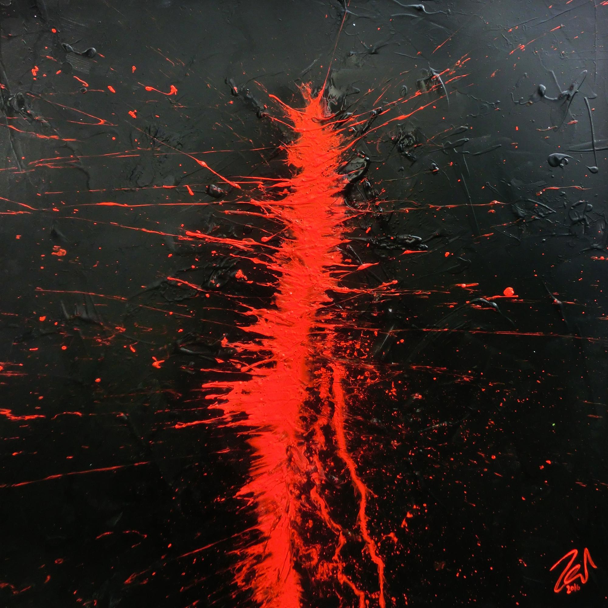 Minimalistisches abstraktes Gemälde aus Acryl in schwarz und rot