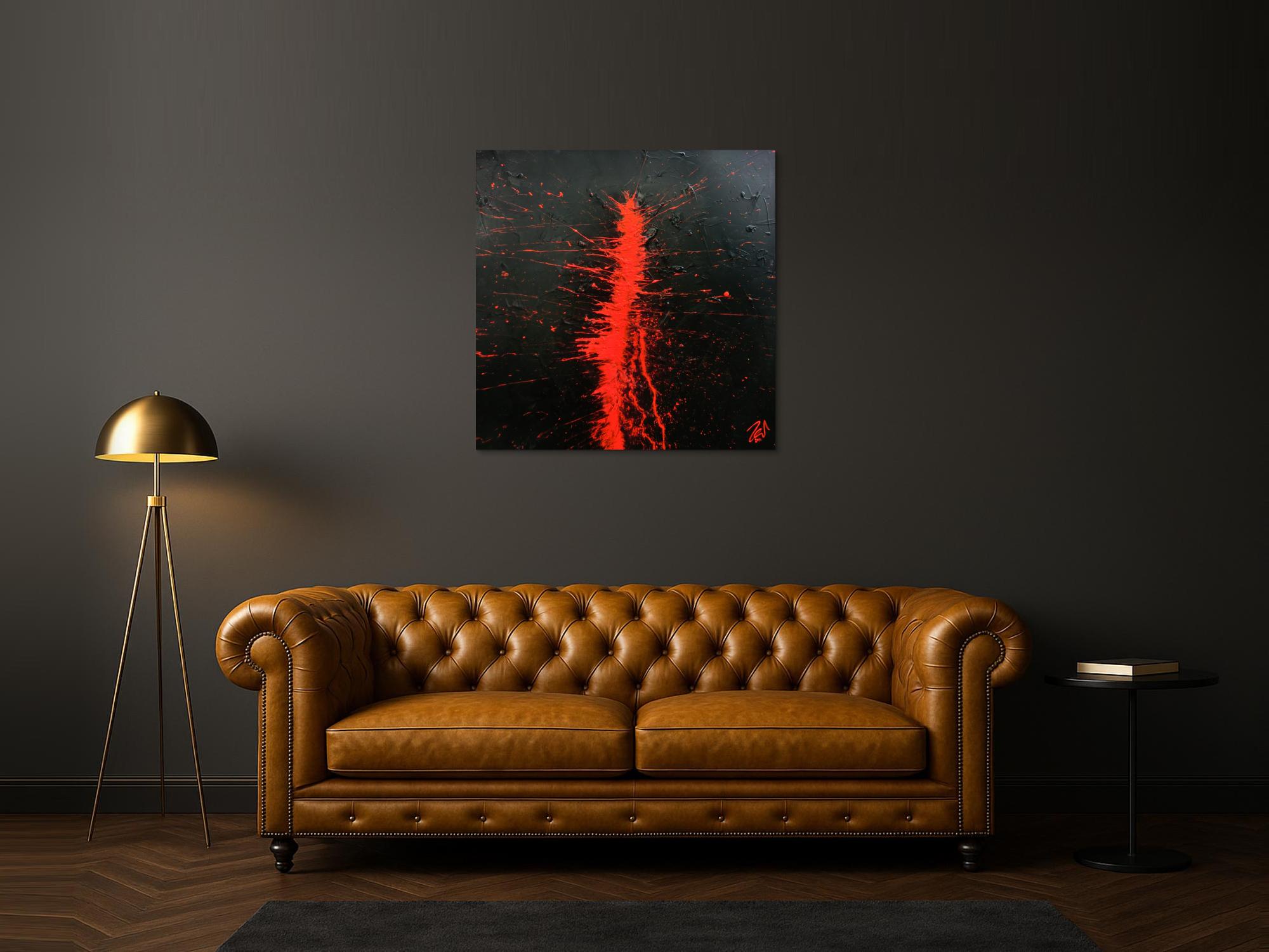 Minimalistisches abstraktes Gemälde aus Acryl in schwarz und rot