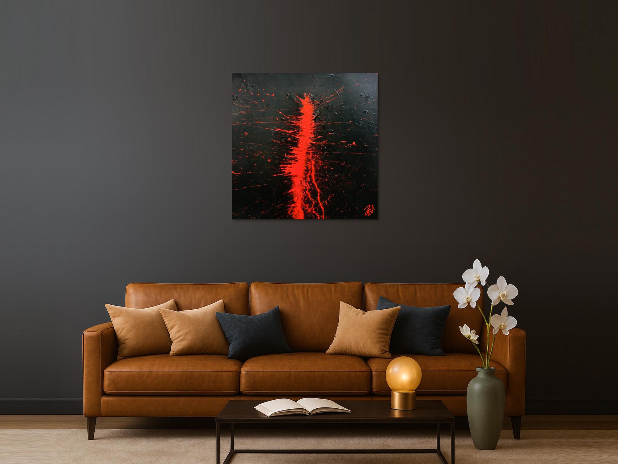 Minimalistisches abstraktes Gemälde aus Acryl in schwarz und rot