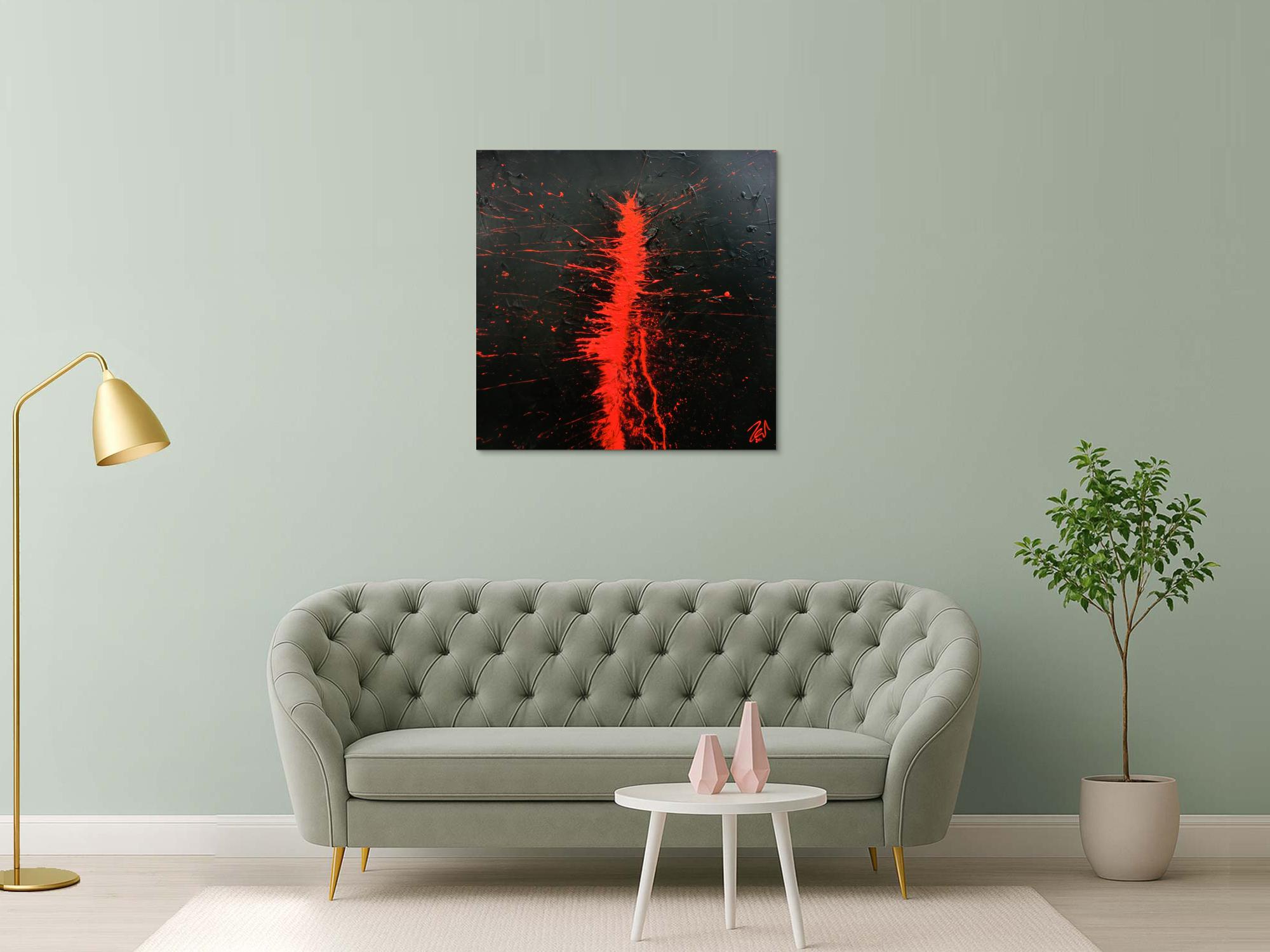 Minimalistisches abstraktes Gemälde aus Acryl in schwarz und rot