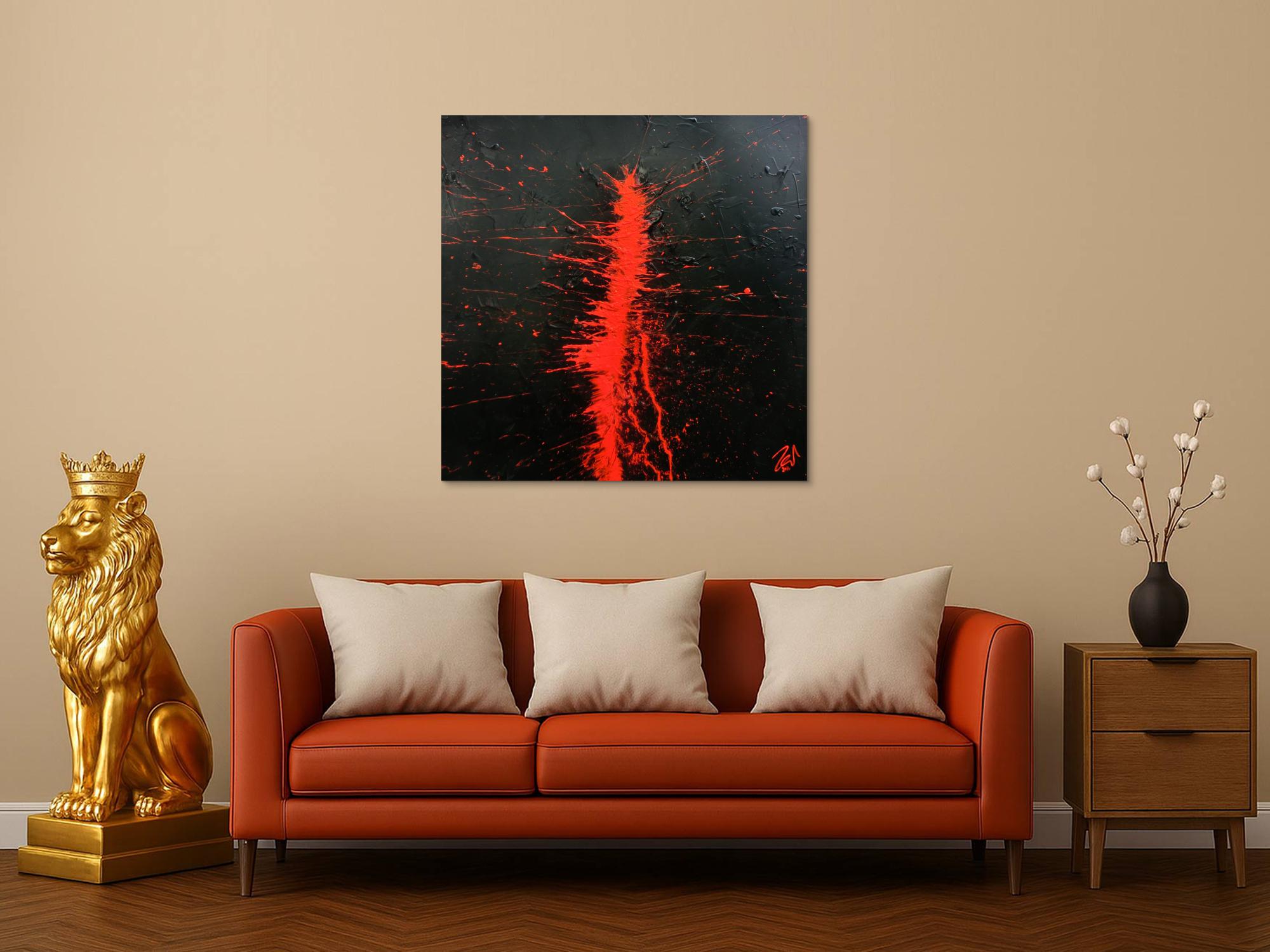 Minimalistisches abstraktes Gemälde aus Acryl in schwarz und rot