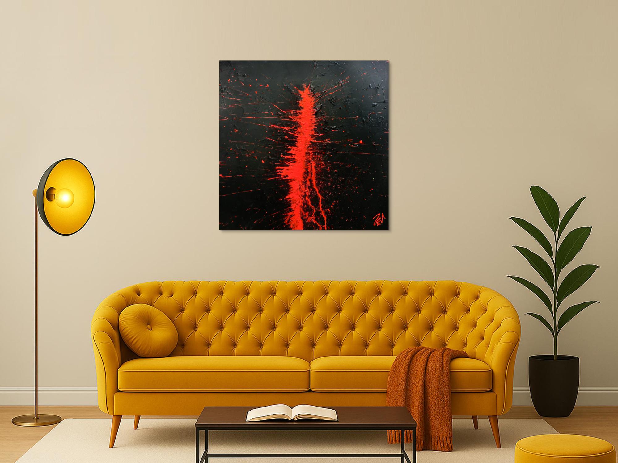 Minimalistisches abstraktes Gemälde aus Acryl in schwarz und rot