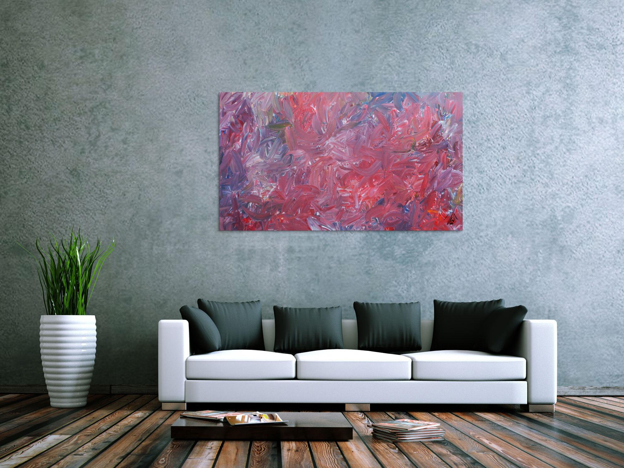Abstraktes Acrylgemälde modern zeitgenössisch in rotem Farbton