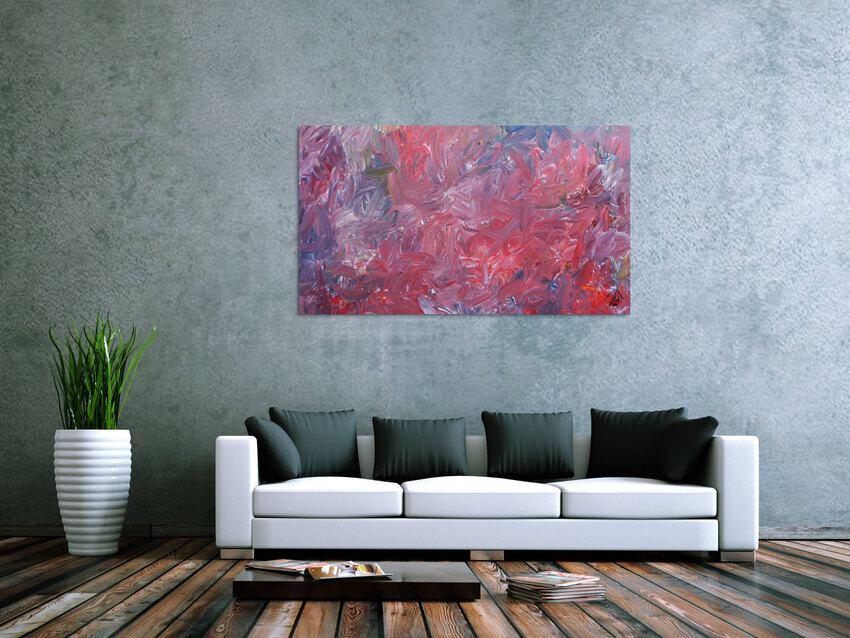Abstraktes Acrylgemälde modern zeitgenössisch in rotem Farbton