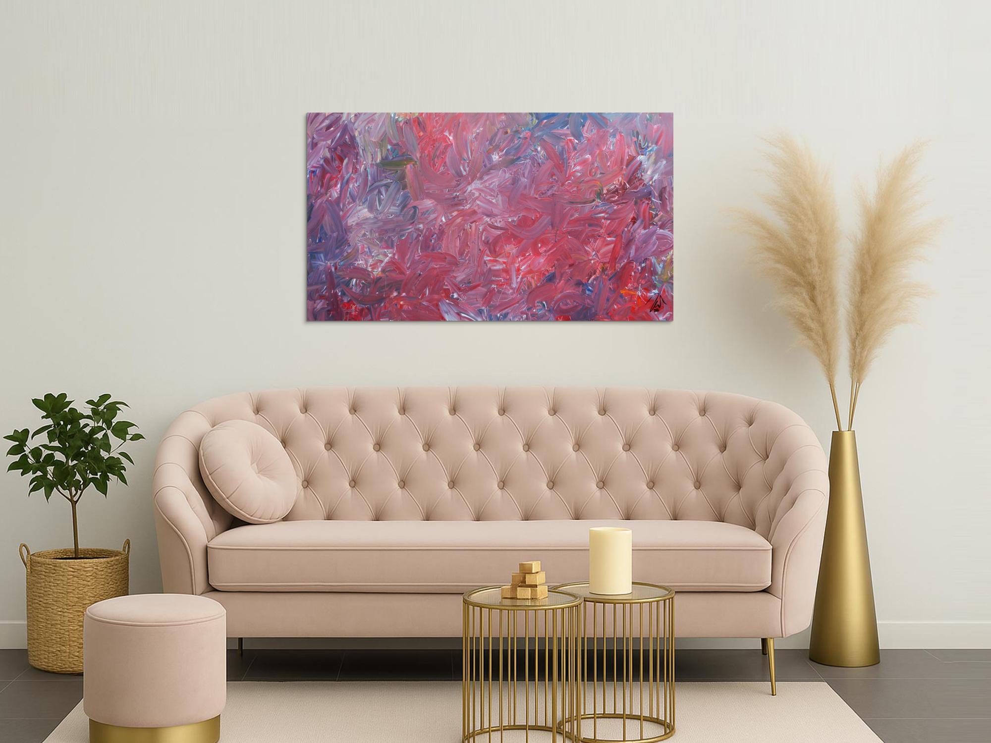 Abstraktes Acrylgemälde modern zeitgenössisch in rotem Farbton