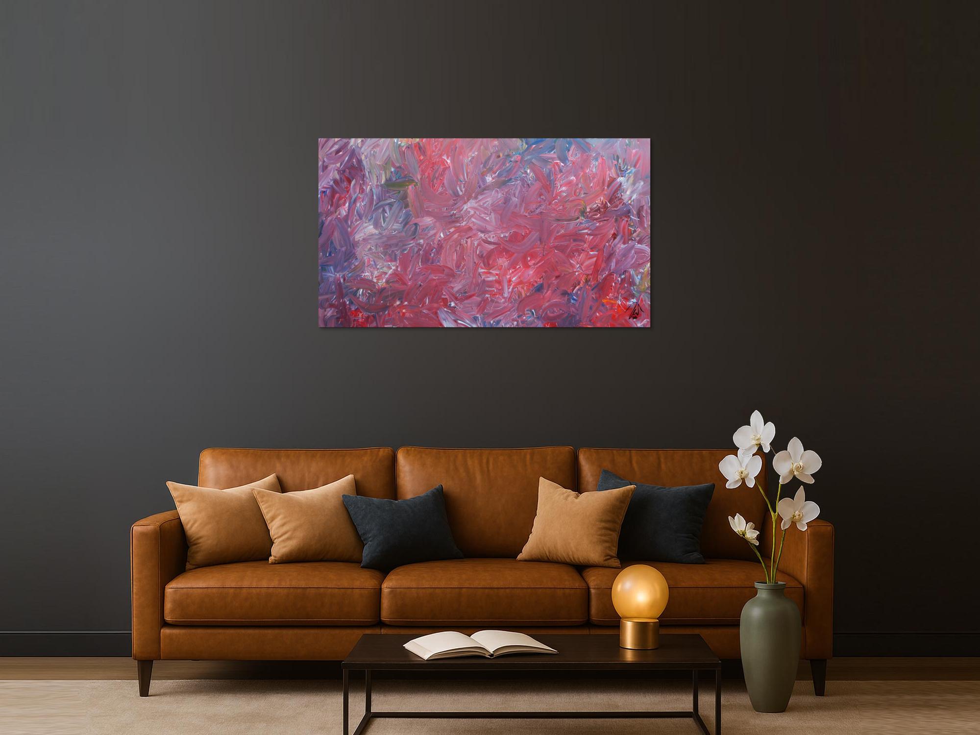 Abstraktes Acrylgemälde modern zeitgenössisch in rotem Farbton