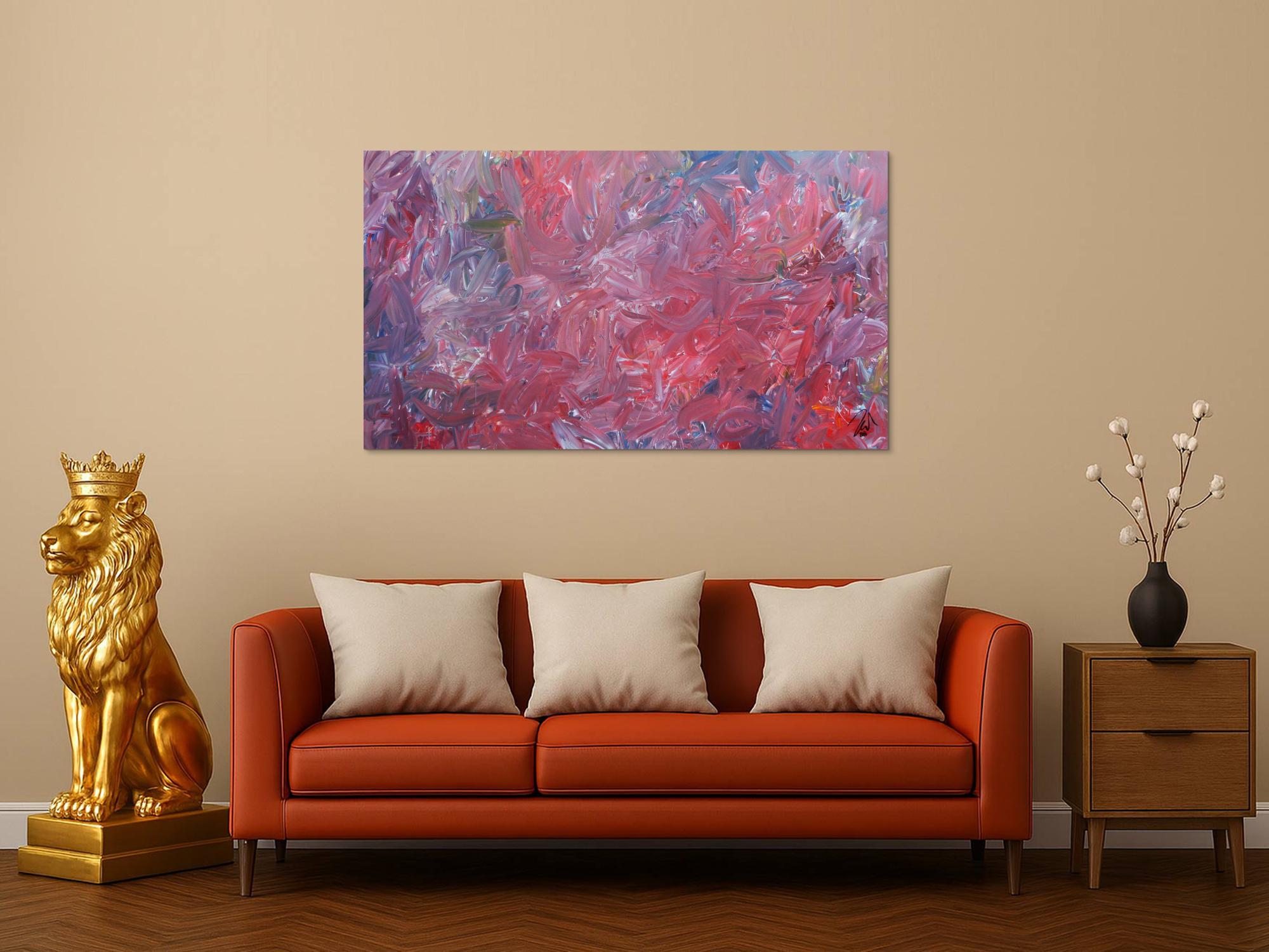 Abstraktes Acrylgemälde modern zeitgenössisch in rotem Farbton