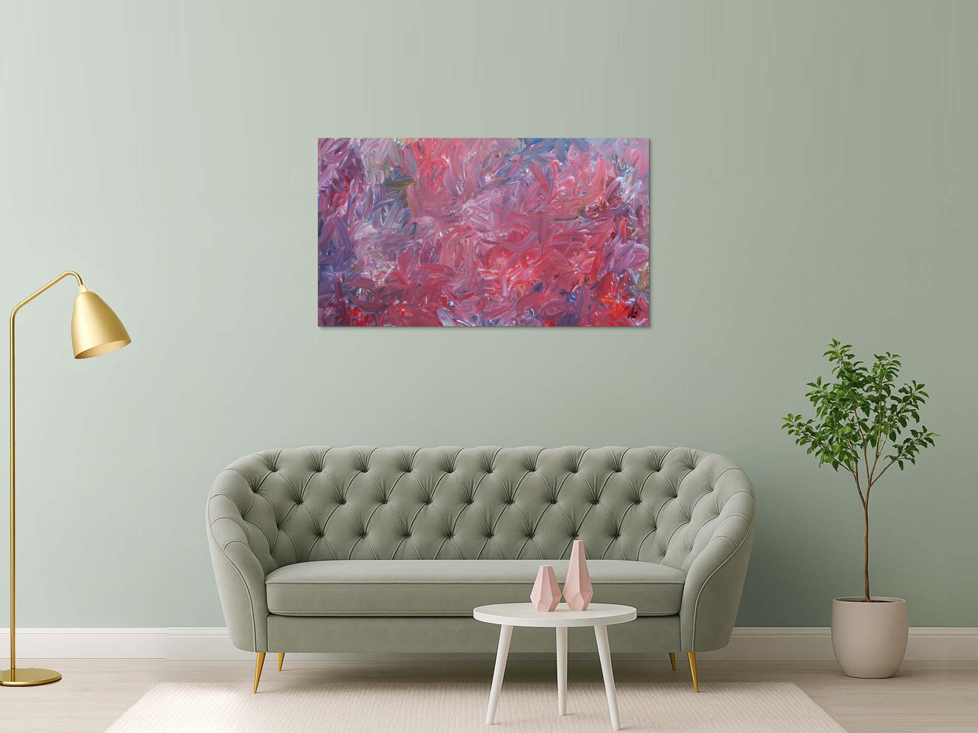 Abstraktes Acrylgemälde modern zeitgenössisch in rotem Farbton