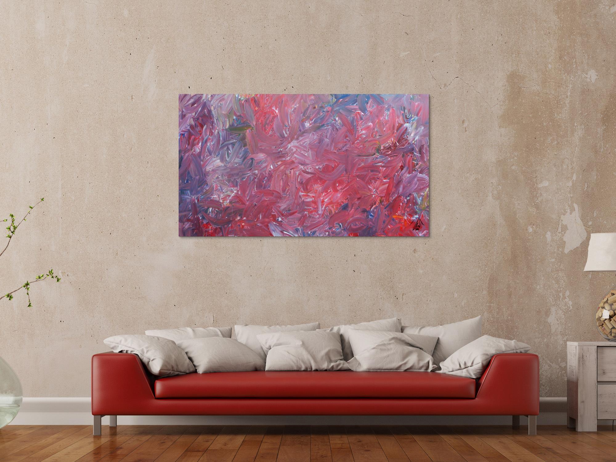 Abstraktes Acrylgemälde modern zeitgenössisch in rotem Farbton