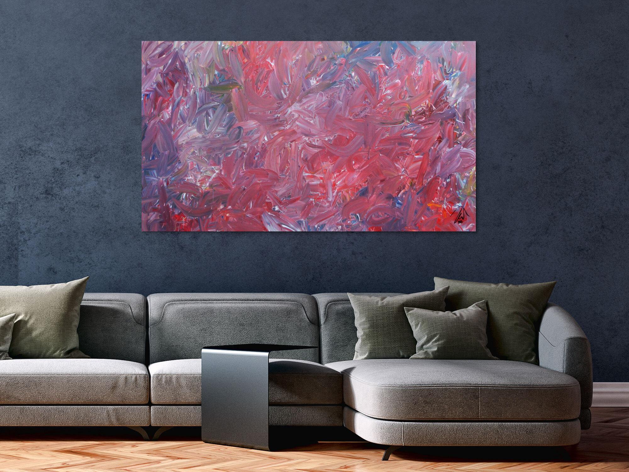 Abstraktes Acrylgemälde modern zeitgenössisch in rotem Farbton