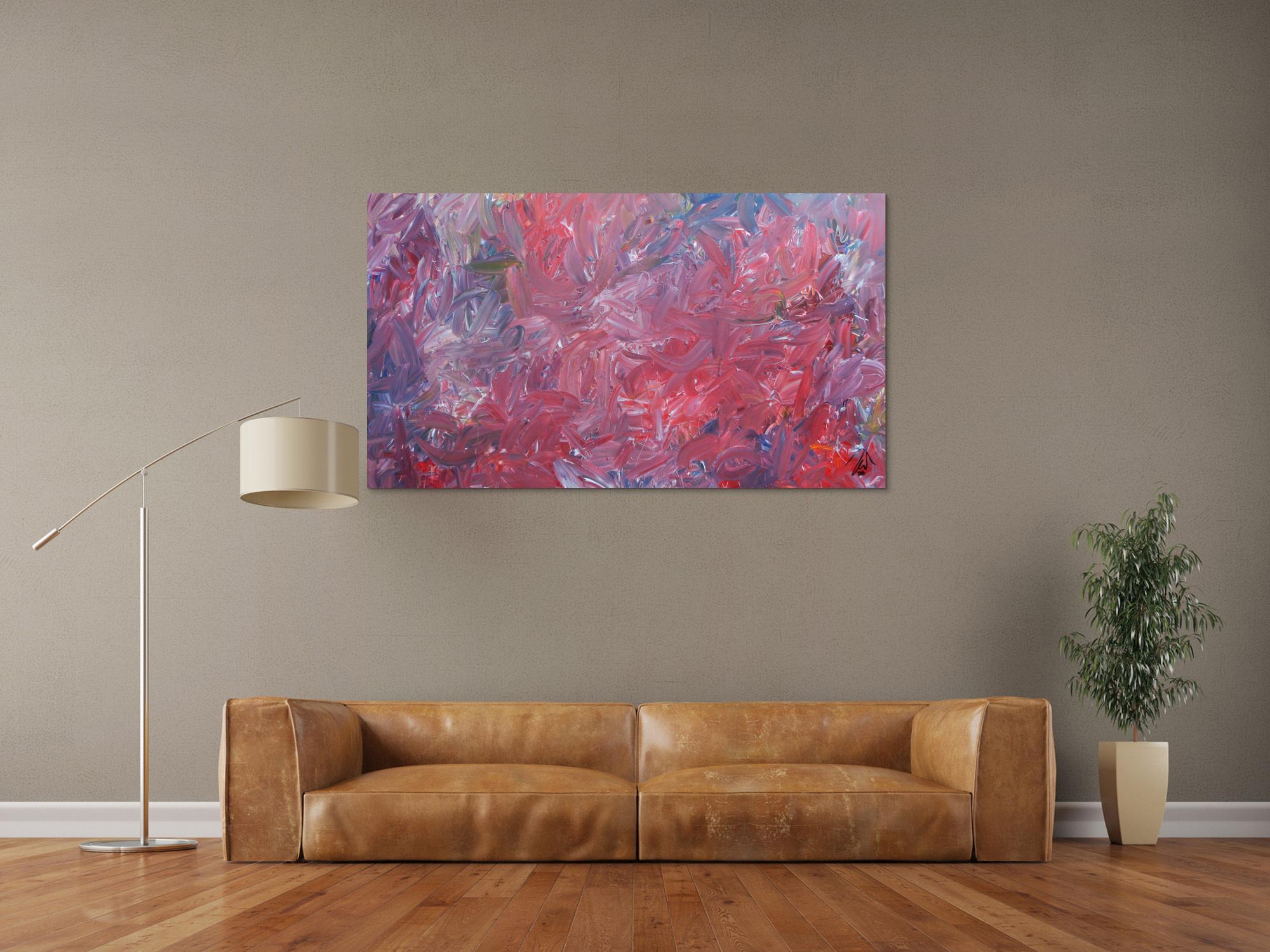 Abstraktes Acrylgemälde modern zeitgenössisch in rotem Farbton