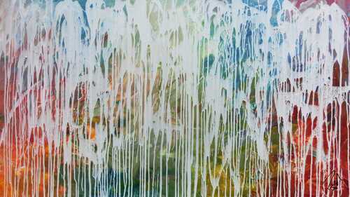 Sehr modernes Acrylgemälde abstrakt viele bunte Farben mit weiß