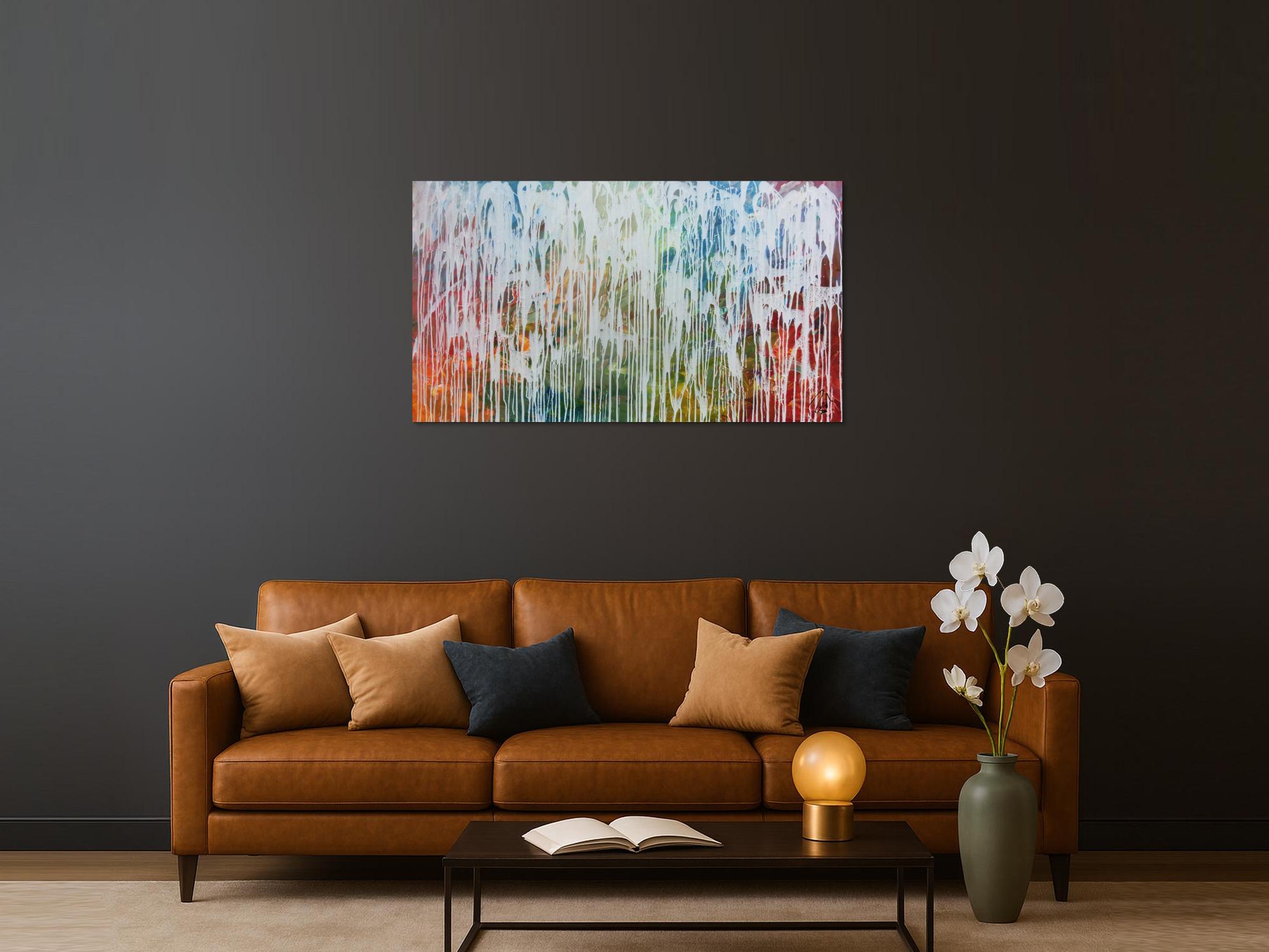 Sehr modernes Acrylgemälde abstrakt viele bunte Farben mit weiß