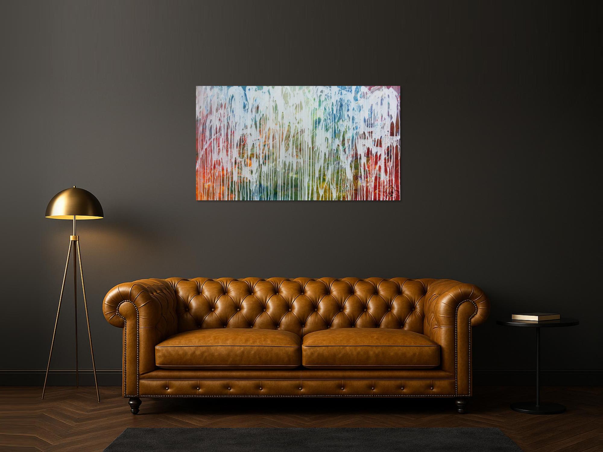 Sehr modernes Acrylgemälde abstrakt viele bunte Farben mit weiß