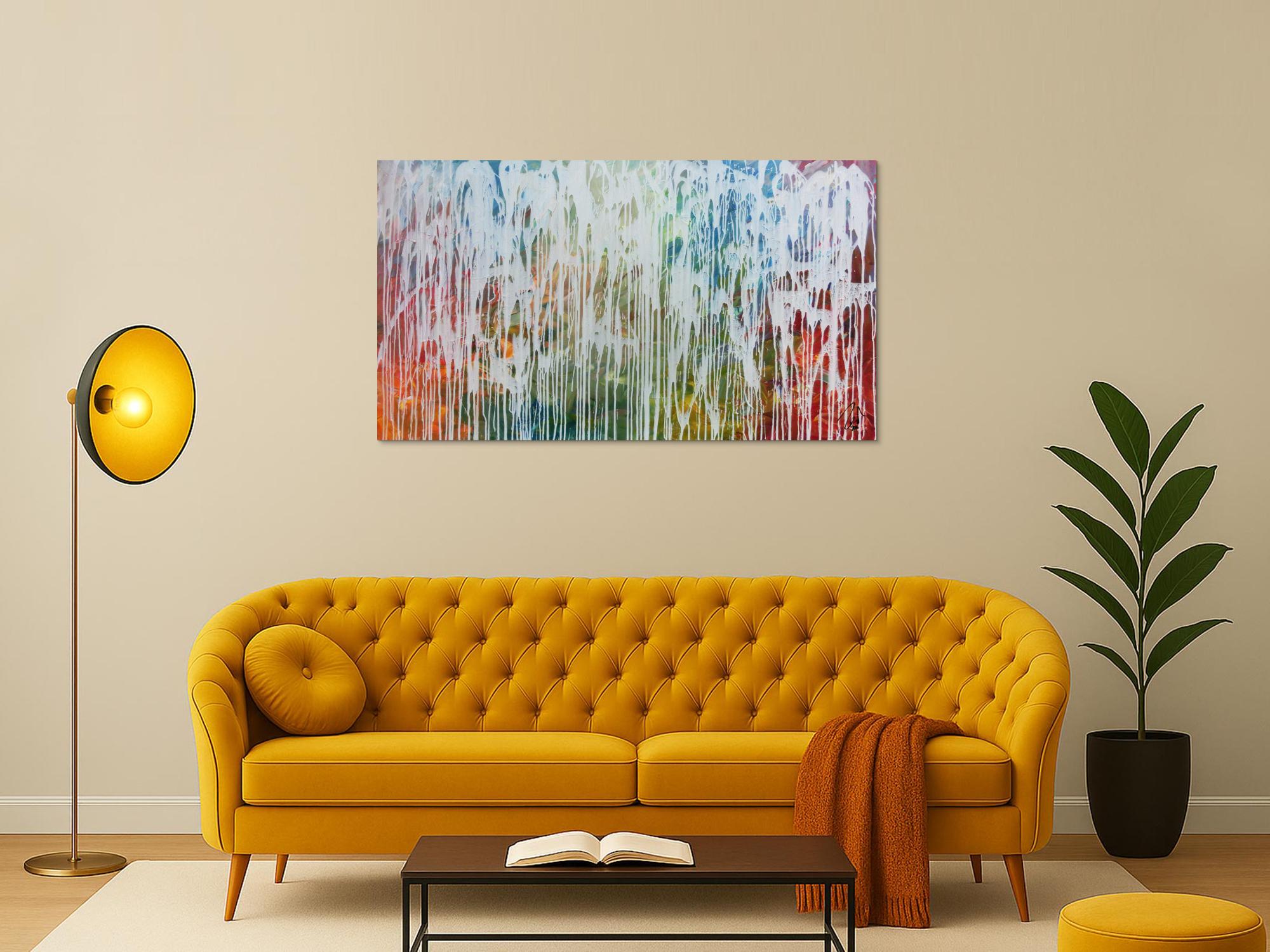 Sehr modernes Acrylgemälde abstrakt viele bunte Farben mit weiß