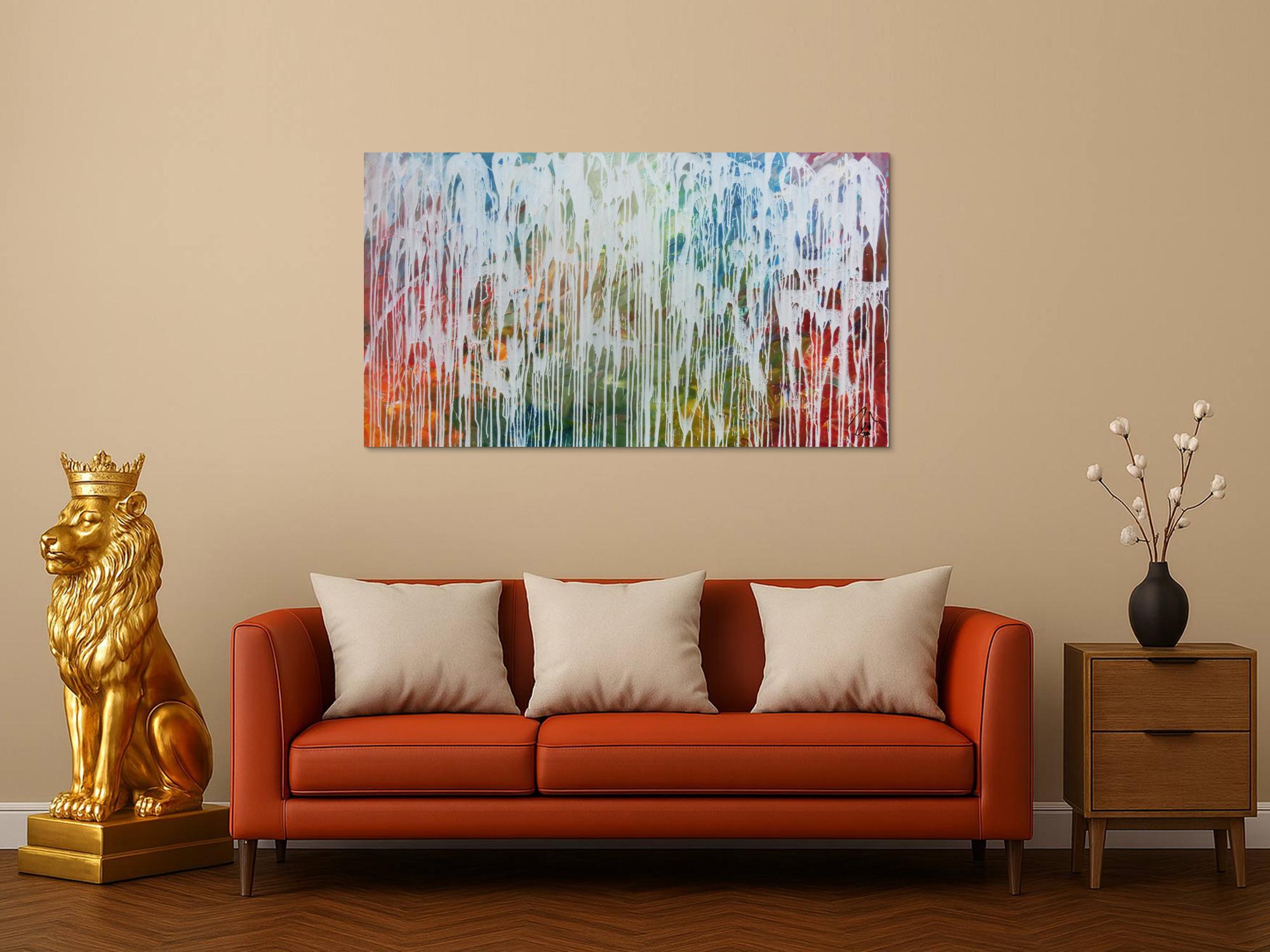 Sehr modernes Acrylgemälde abstrakt viele bunte Farben mit weiß