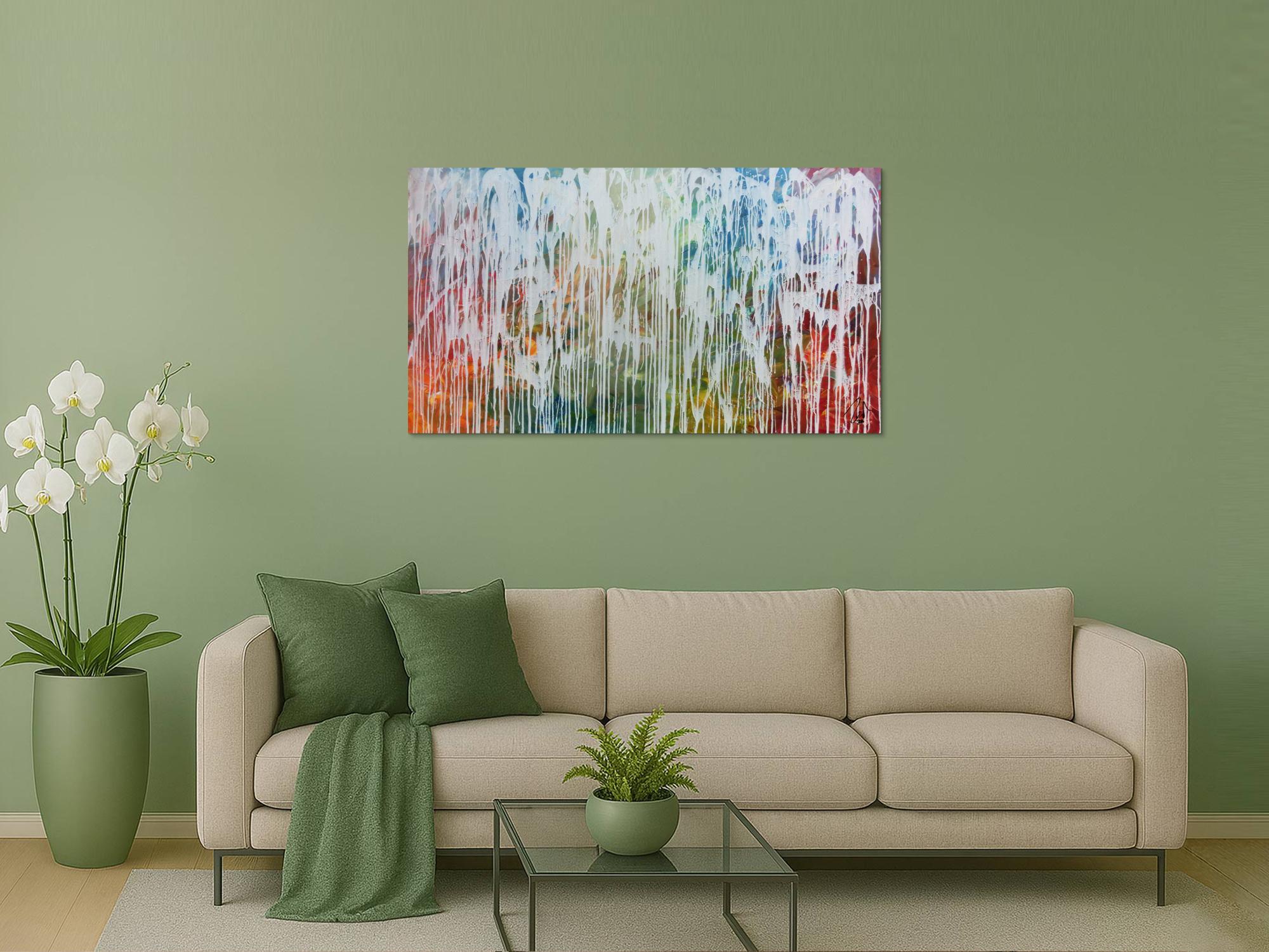 Sehr modernes Acrylgemälde abstrakt viele bunte Farben mit weiß