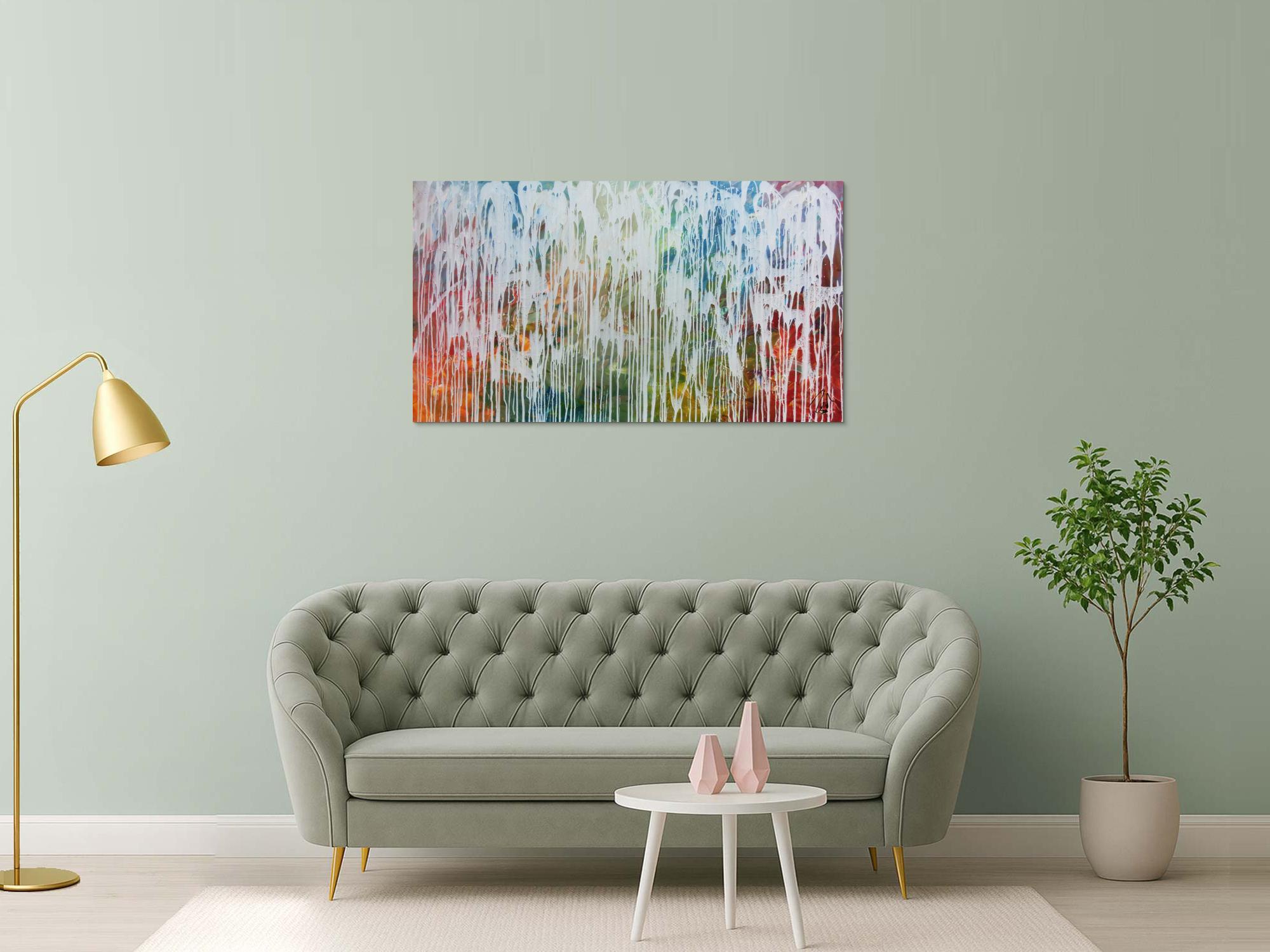 Sehr modernes Acrylgemälde abstrakt viele bunte Farben mit weiß