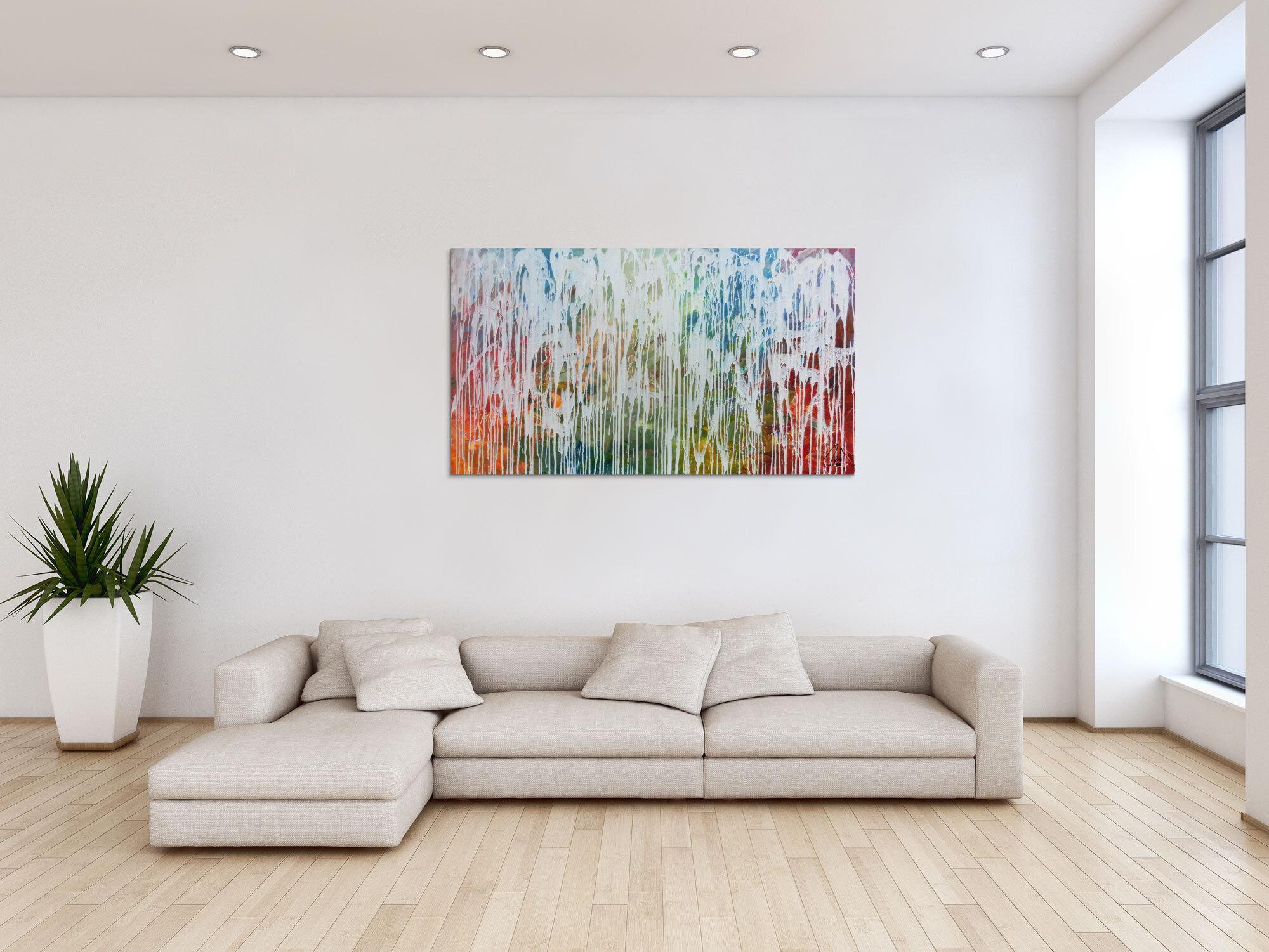 Sehr modernes Acrylgemälde abstrakt viele bunte Farben mit weiß