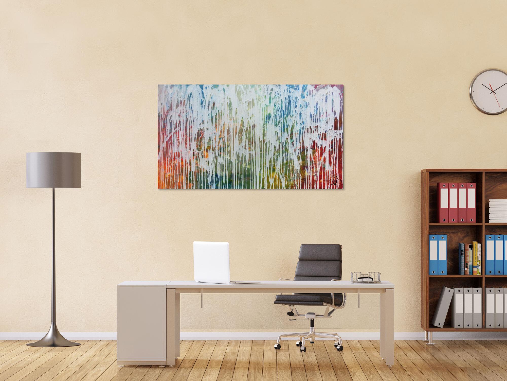 Sehr modernes Acrylgemälde abstrakt viele bunte Farben mit weiß