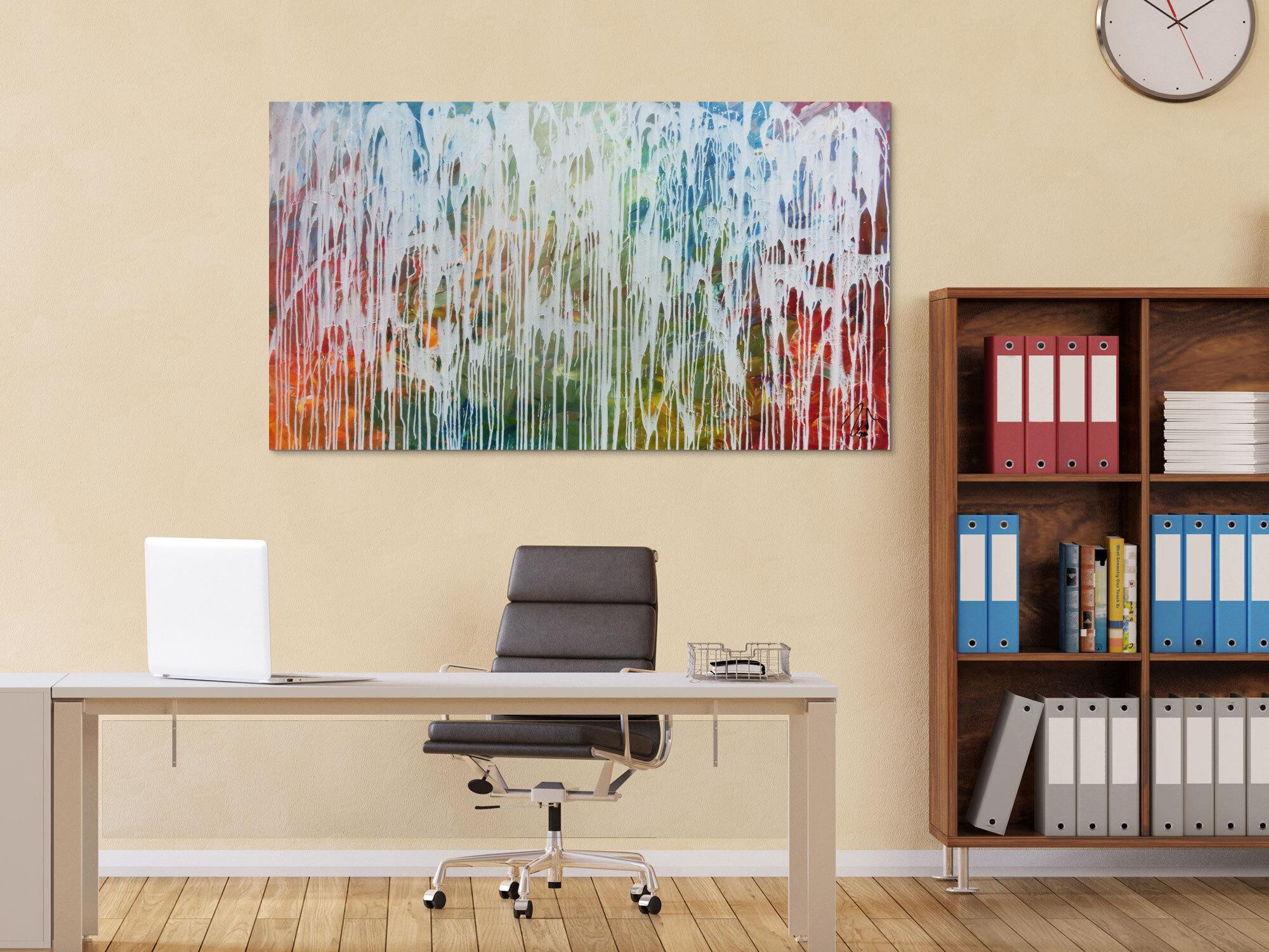 Sehr modernes Acrylgemälde abstrakt viele bunte Farben mit weiß