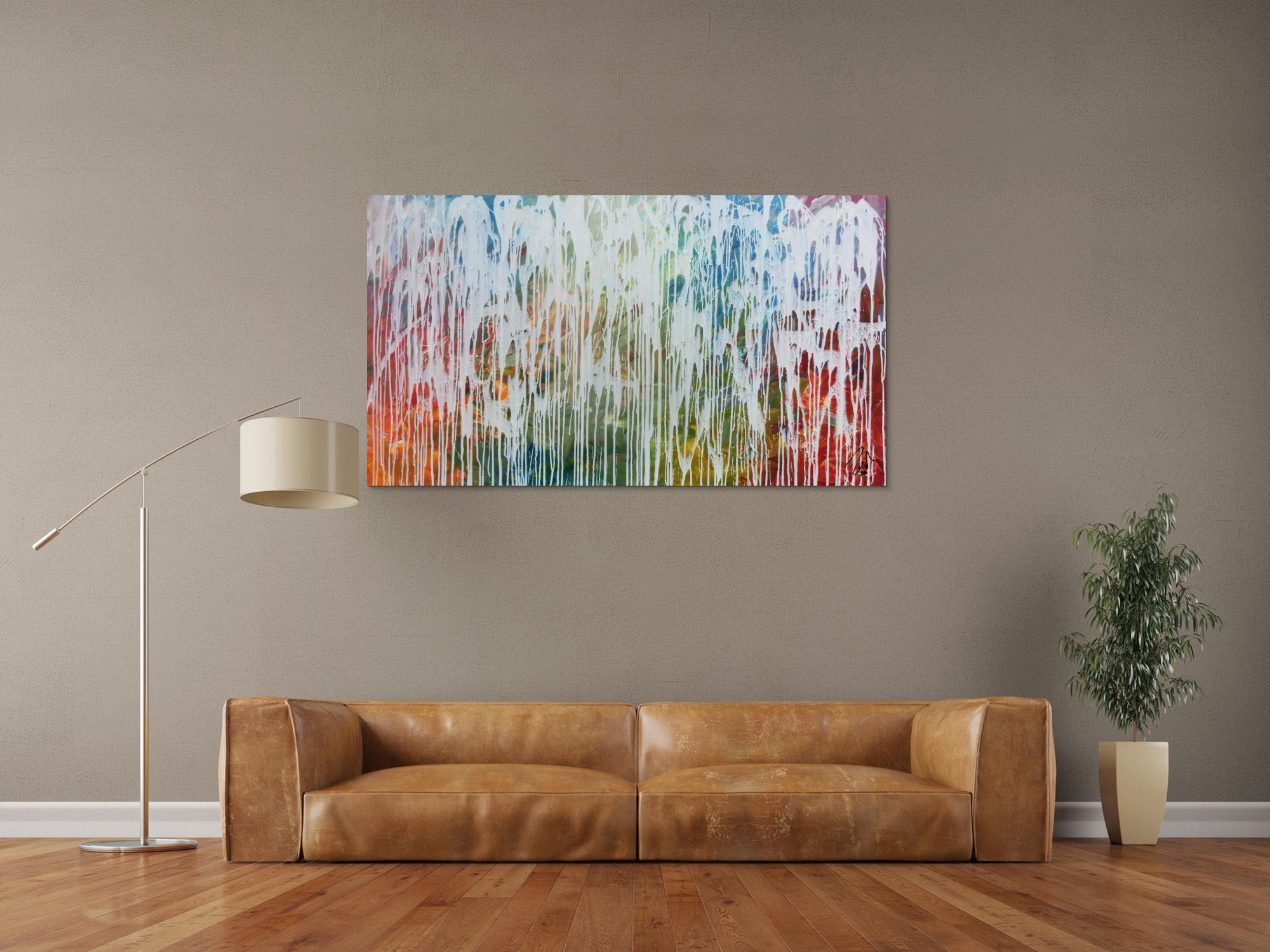 Sehr modernes Acrylgemälde abstrakt viele bunte Farben mit weiß