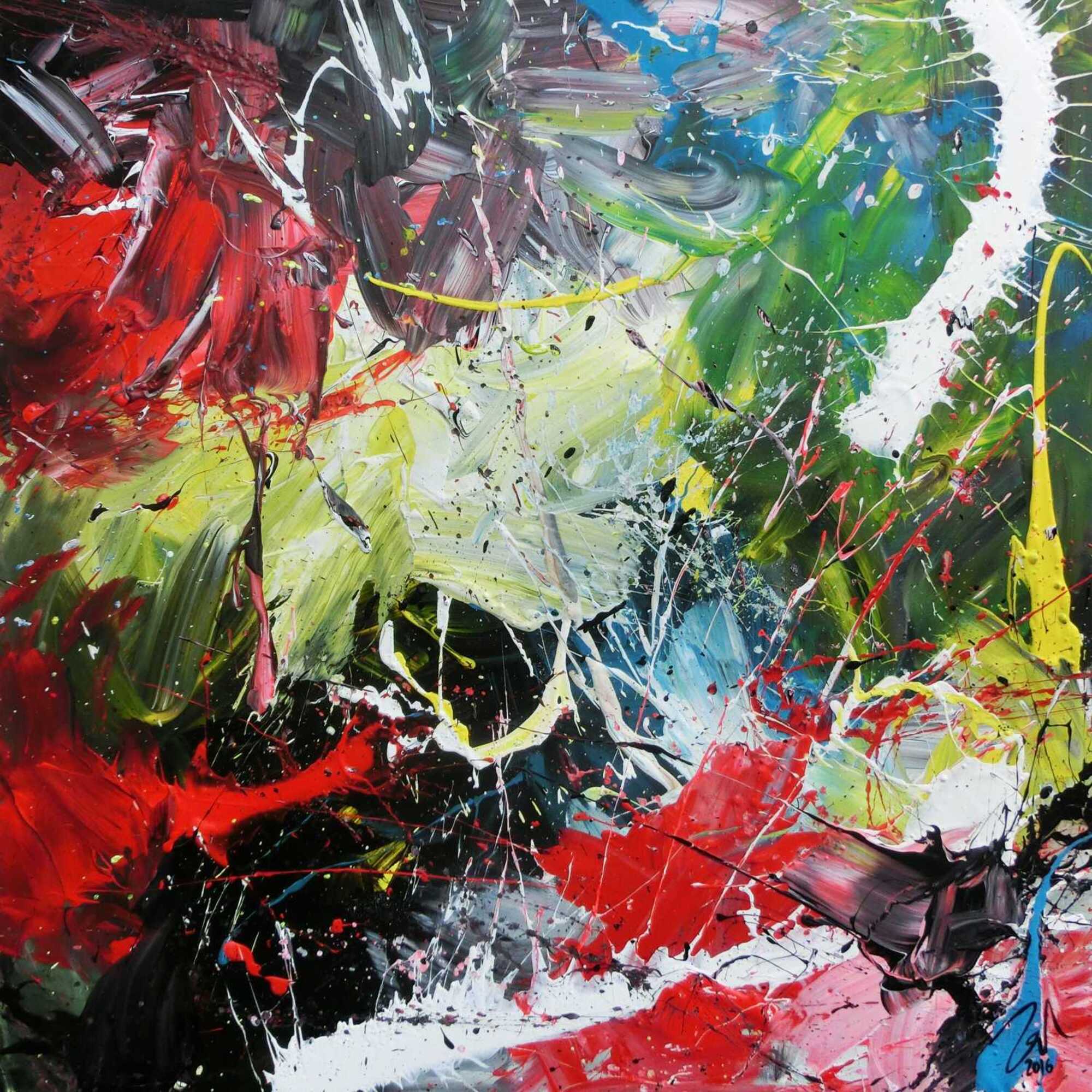 Abstraktes Acrylbild modern quadratisch zeitgenössisch bunt 