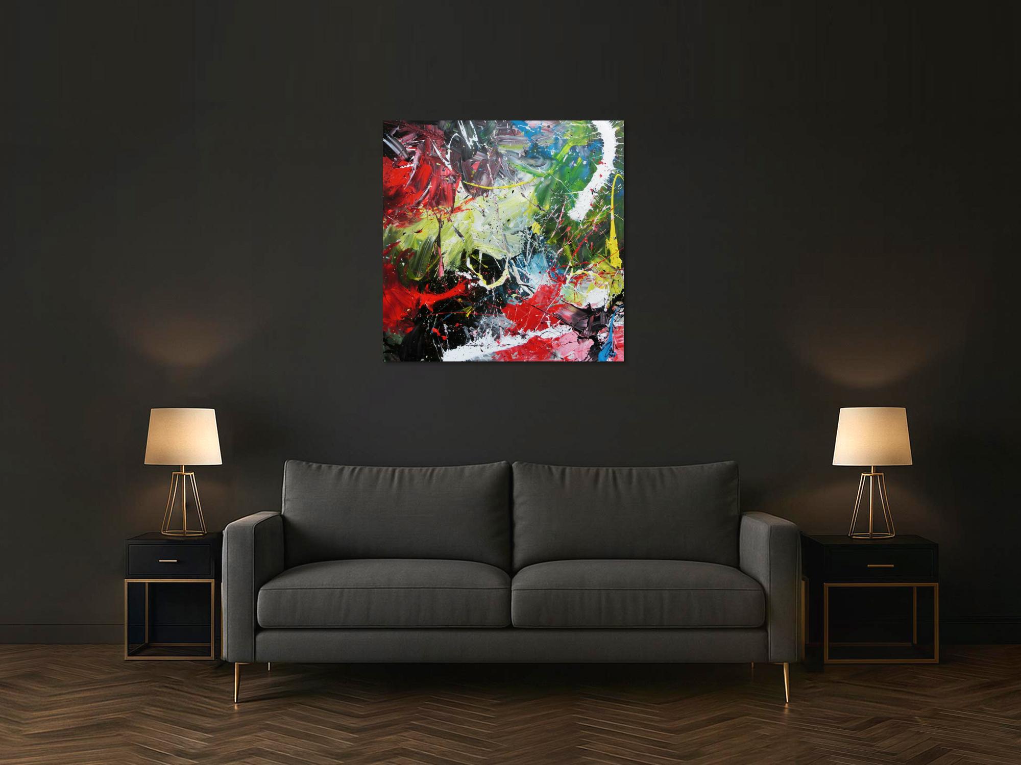 Abstraktes Acrylbild modern quadratisch zeitgenössisch bunt 