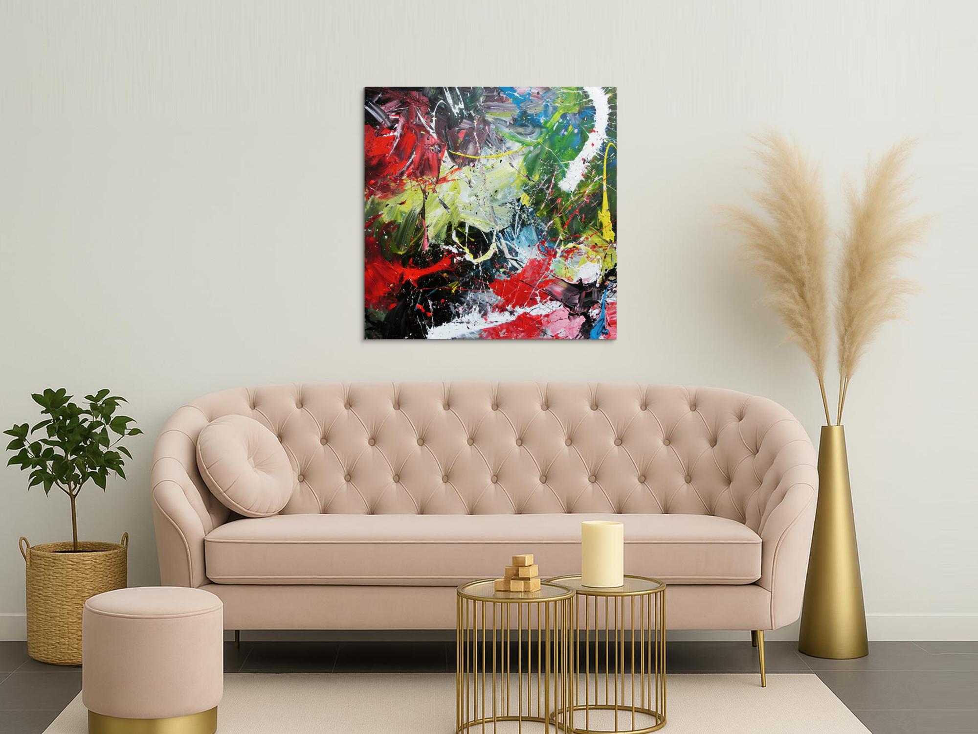 Abstraktes Acrylbild modern quadratisch zeitgenössisch bunt 