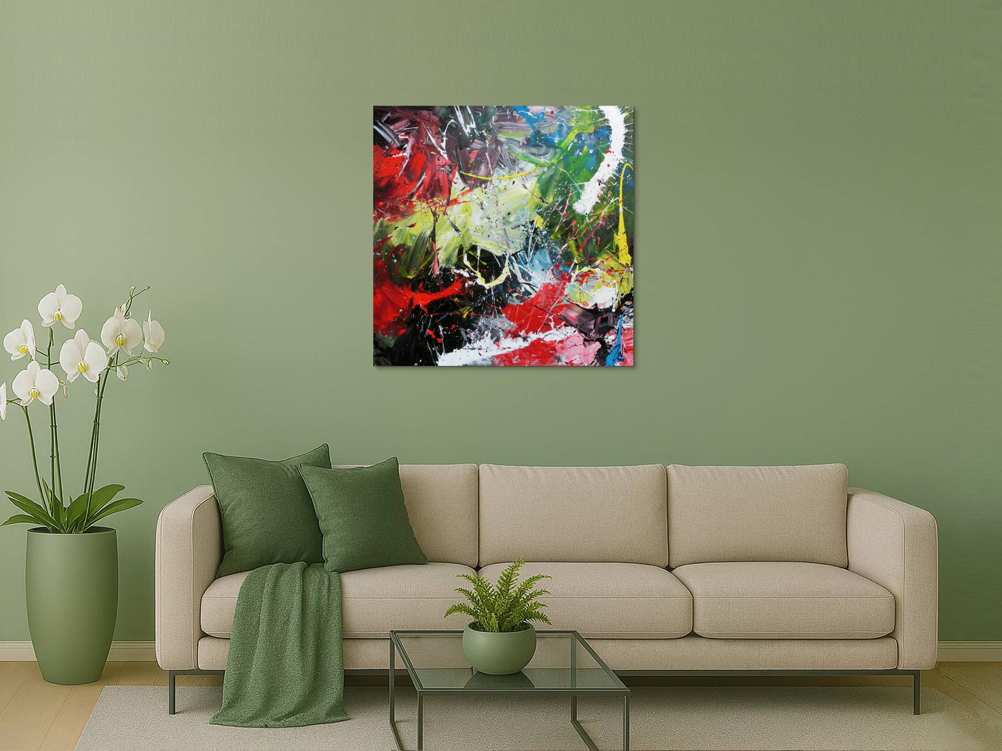 Abstraktes Acrylbild modern quadratisch zeitgenössisch bunt 