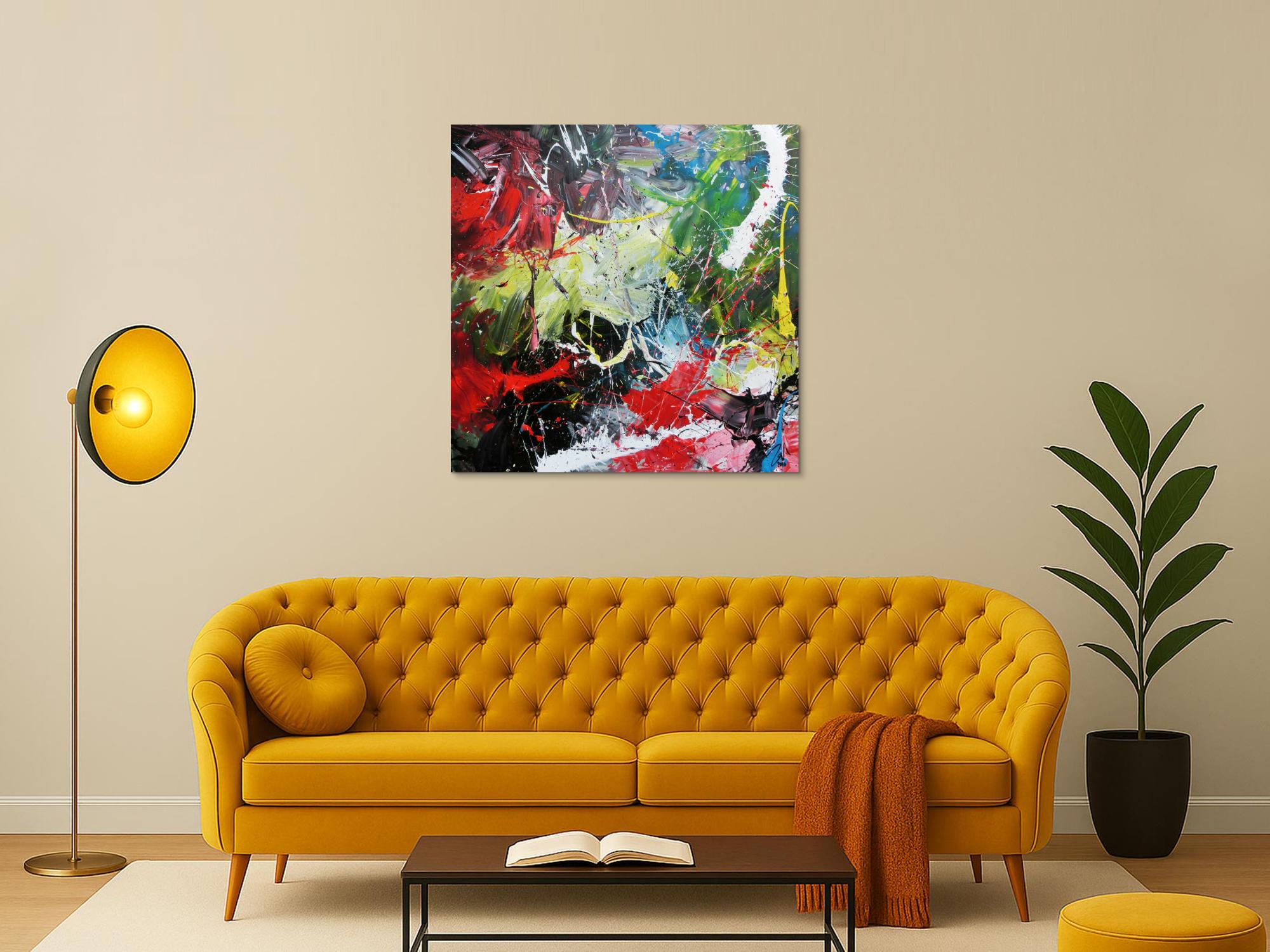 Abstraktes Acrylbild modern quadratisch zeitgenössisch bunt 