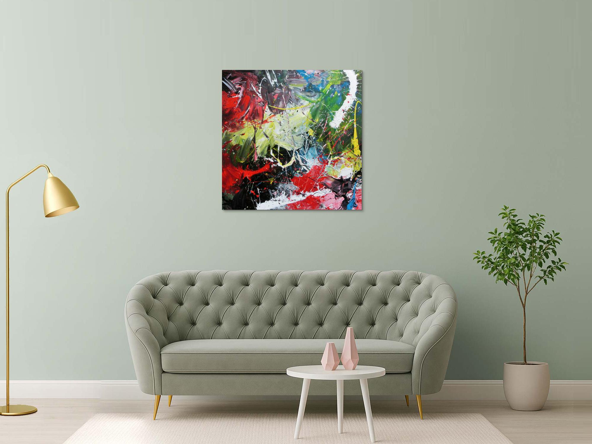 Abstraktes Acrylbild modern quadratisch zeitgenössisch bunt 