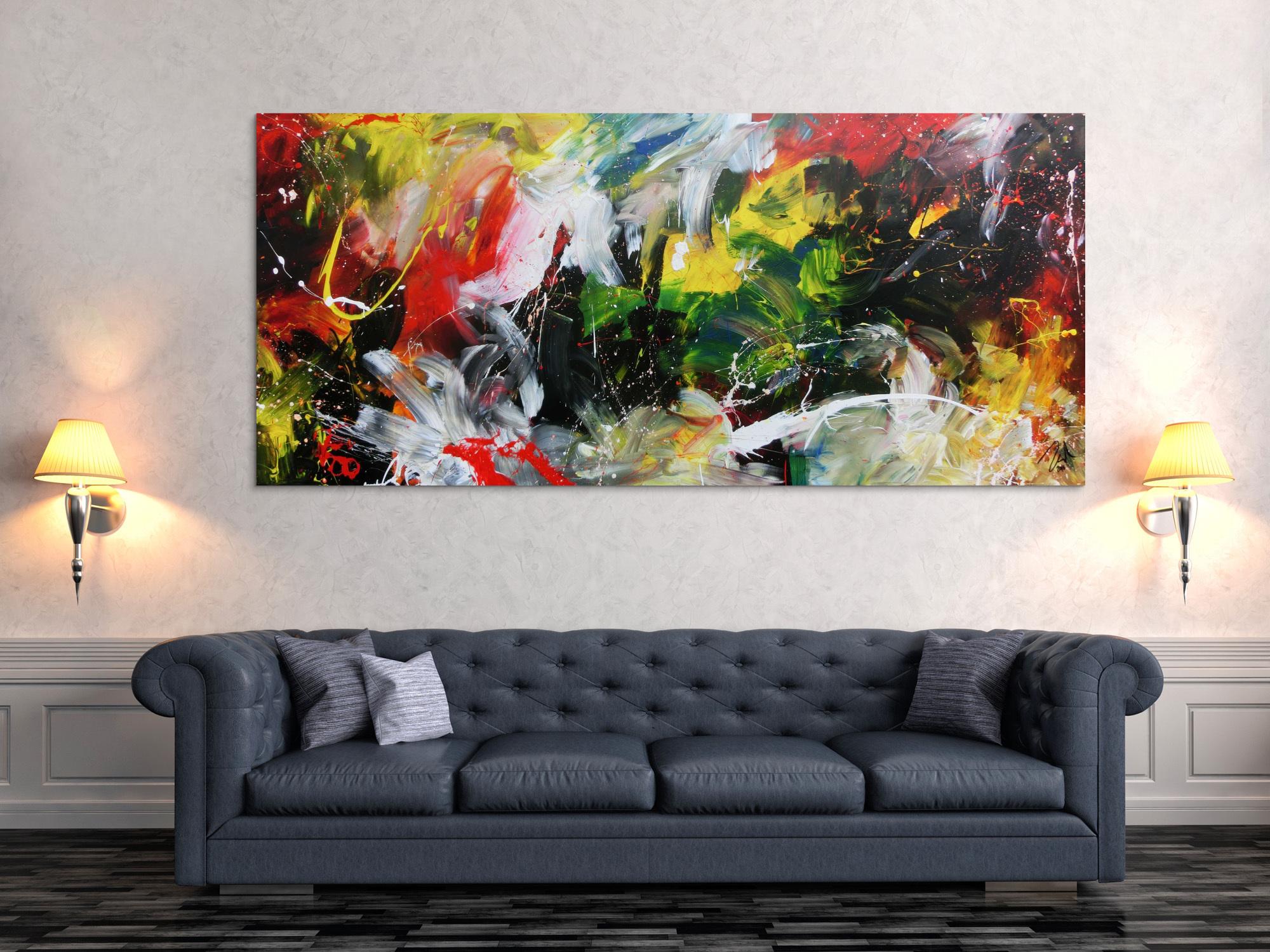 Modernes Acrylgemälde sehr abstrakt in bunt mit vielen Farben