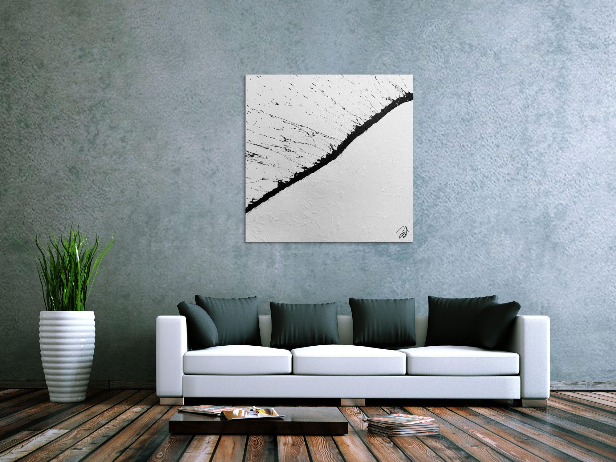 Modernes Acrylbild abstrakt minimalistisch in schwarz weiß