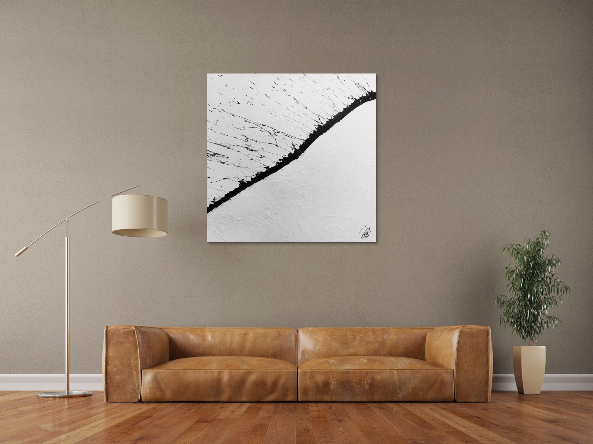 Modernes Acrylbild abstrakt minimalistisch in schwarz weiß