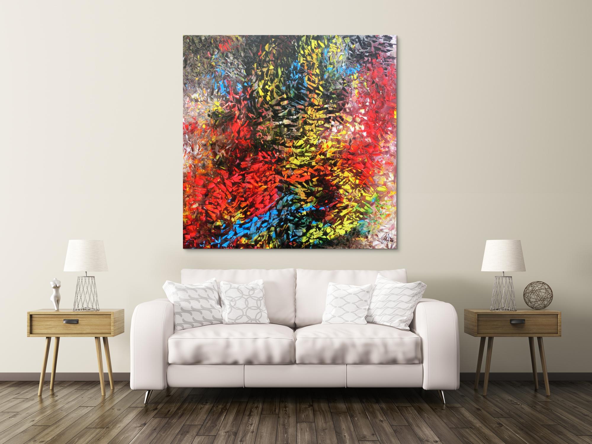 Abstraktes Acrylgemälde modern bunt zeitgenössisch mit vielen Farben