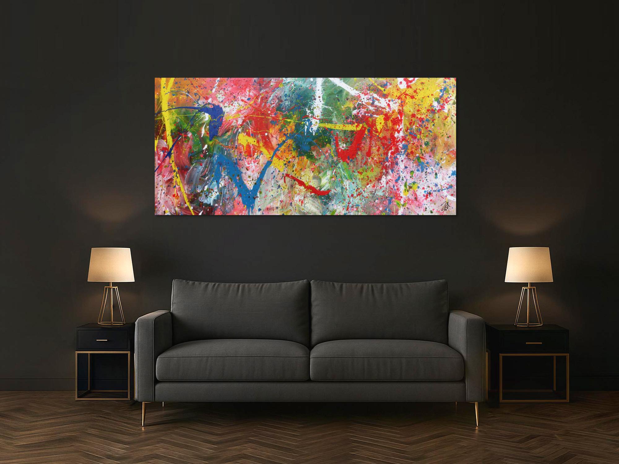 Sehr buntes Acrylbild modern abstrakt verspielt hele bunte Farben