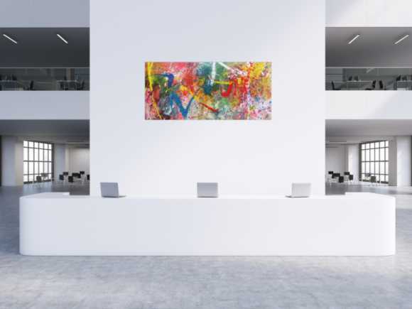 Sehr buntes Acrylbild modern abstrakt verspielt hele bunte Farben