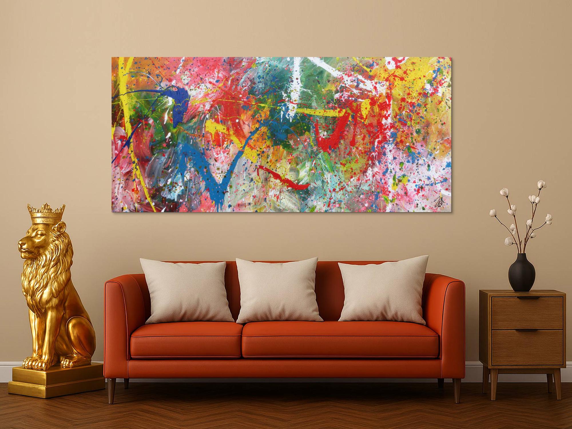 Sehr buntes Acrylbild modern abstrakt verspielt hele bunte Farben