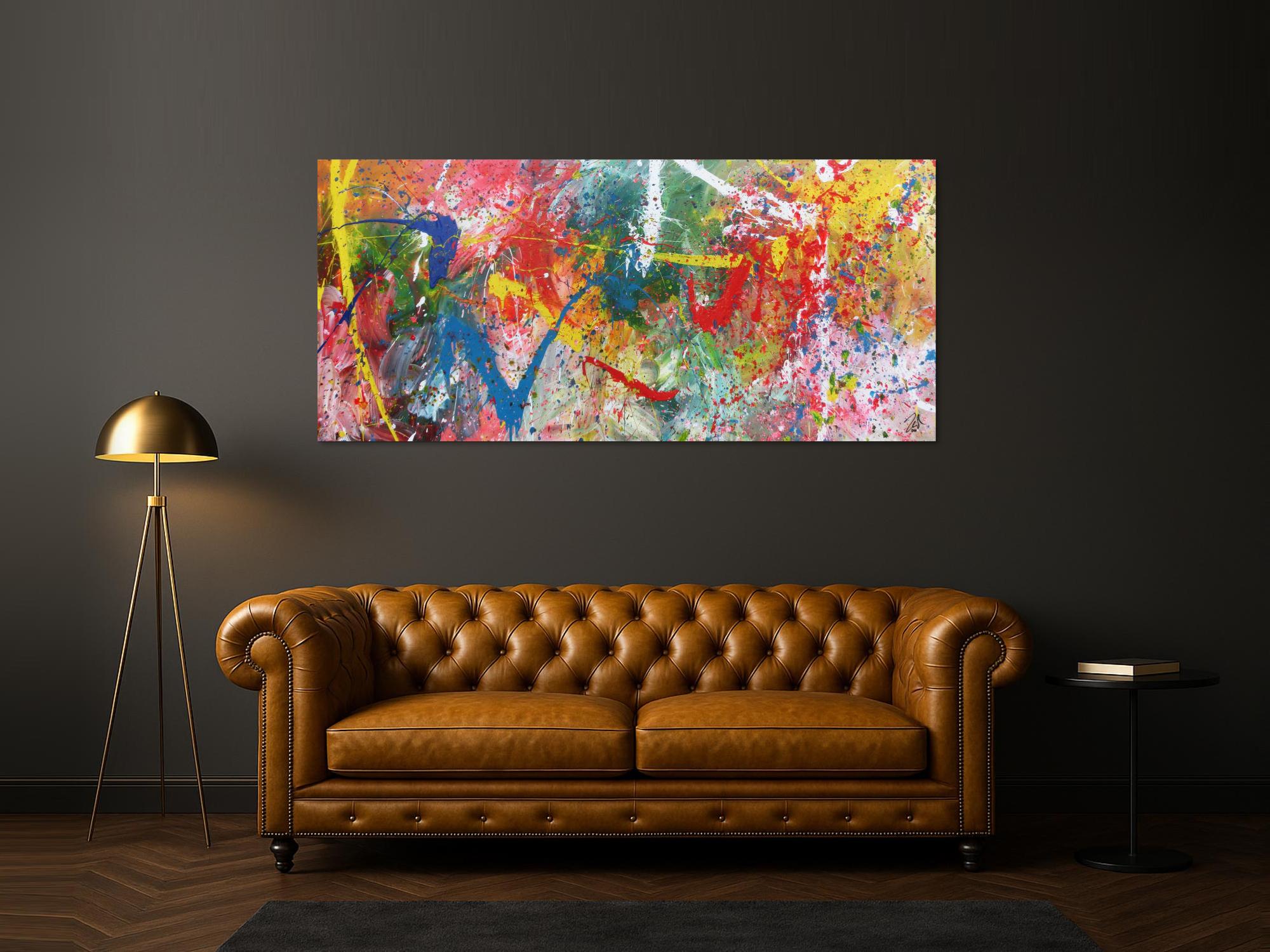 Sehr buntes Acrylbild modern abstrakt verspielt hele bunte Farben