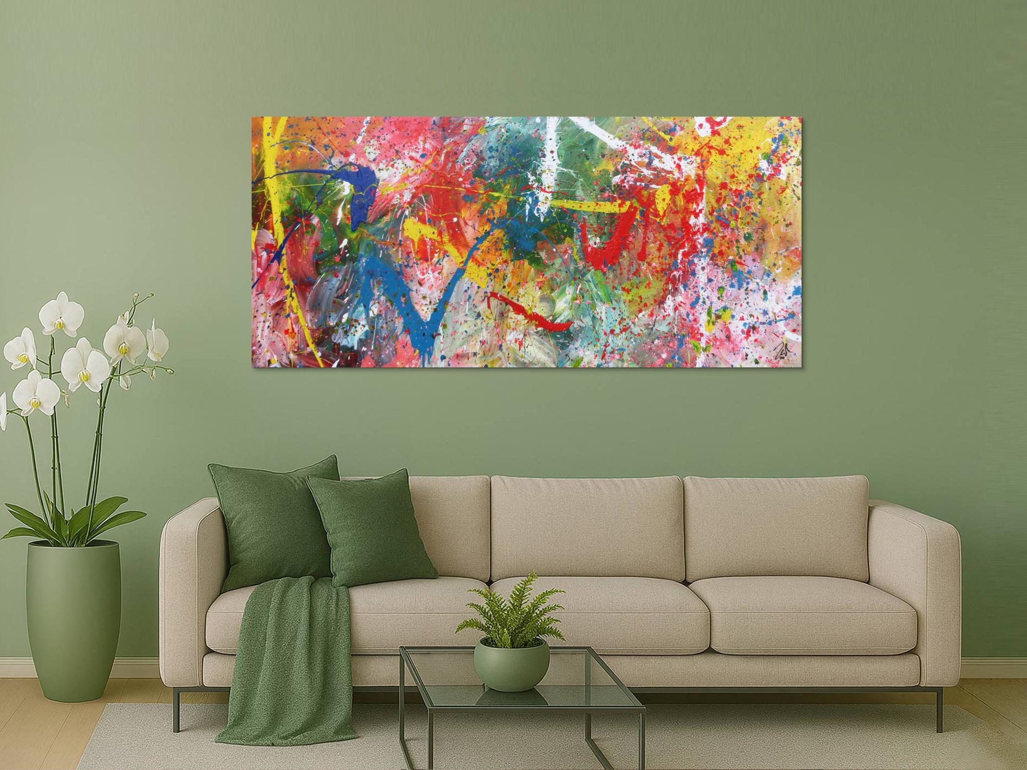 Sehr buntes Acrylbild modern abstrakt verspielt hele bunte Farben