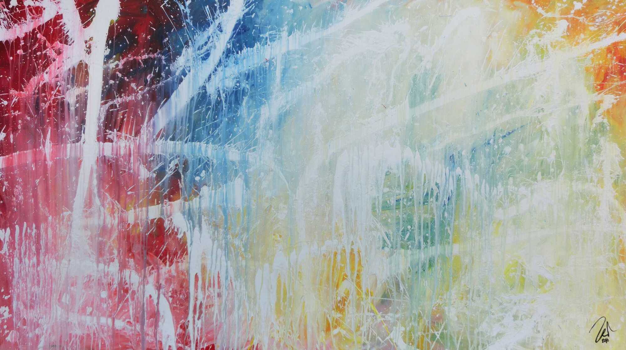 Buntes abstraktes Acrylbild mit hellen Farben modern schlicht